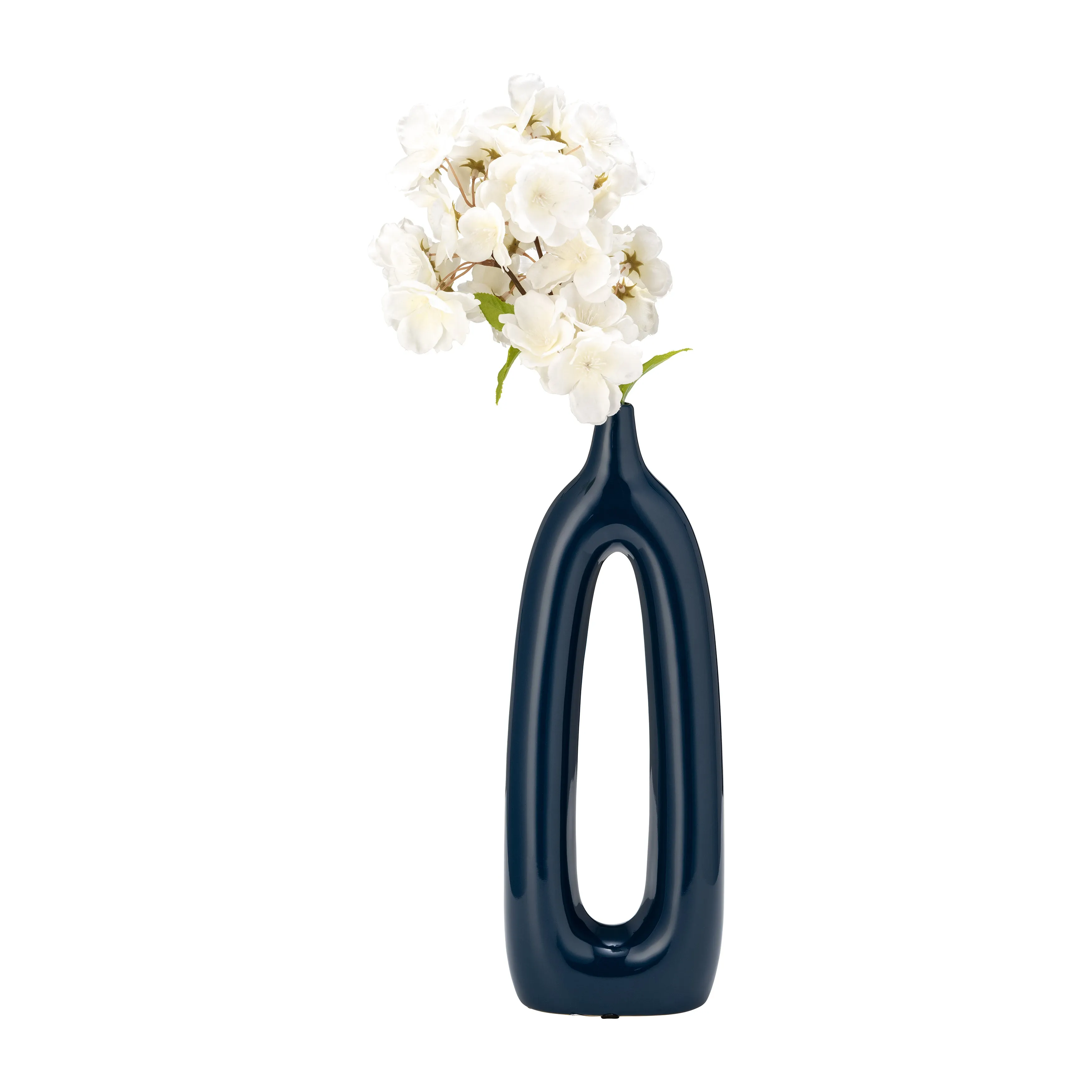 CER, 14"H OPEN CUT-OUT VASE, BLUE