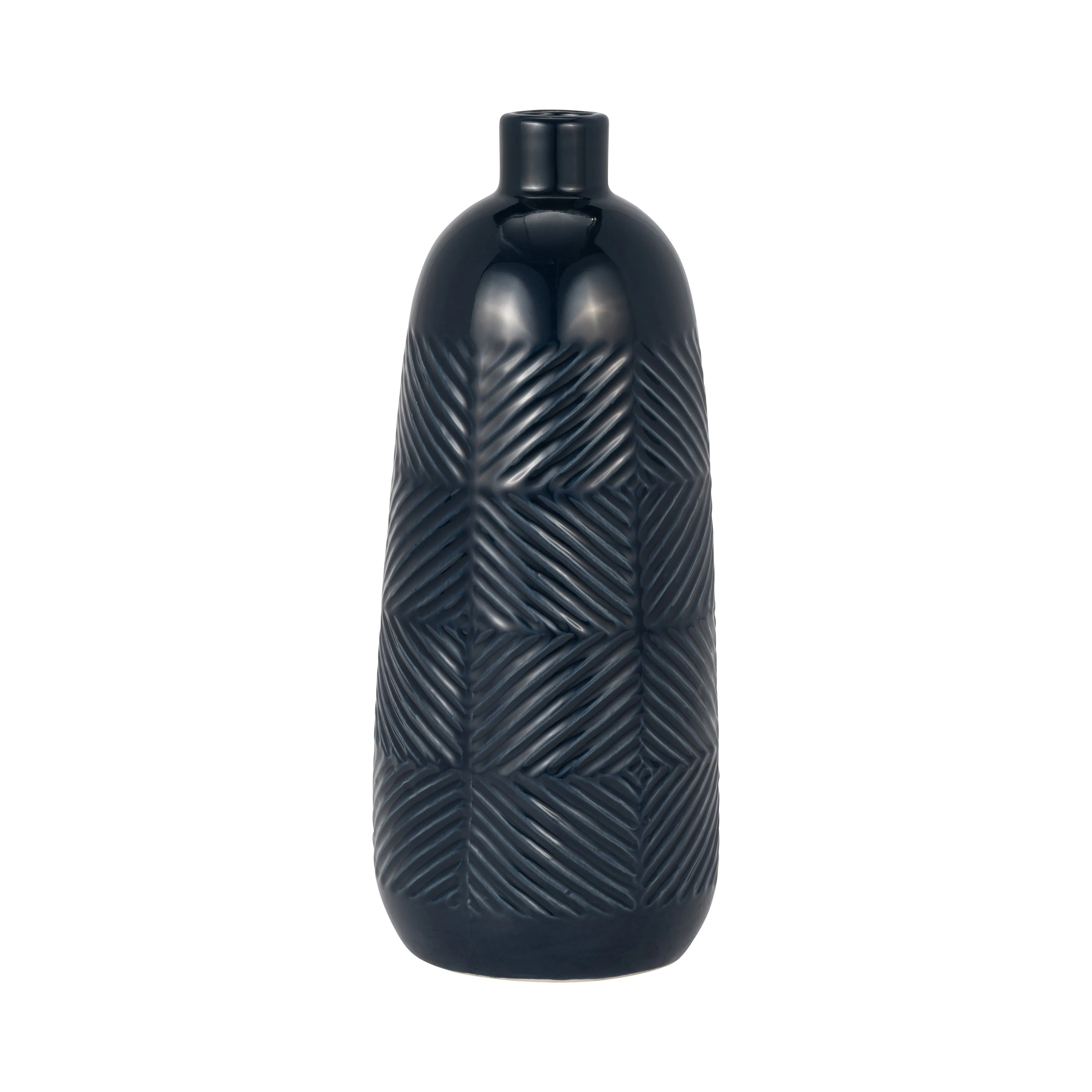 CER, 15" TEXTURED LINES VASE, NAVY