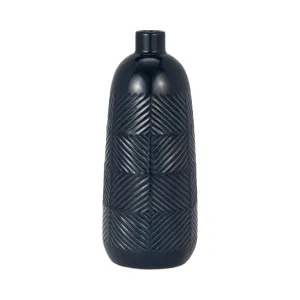 CER, 15" TEXTURED LINES VASE, NAVY