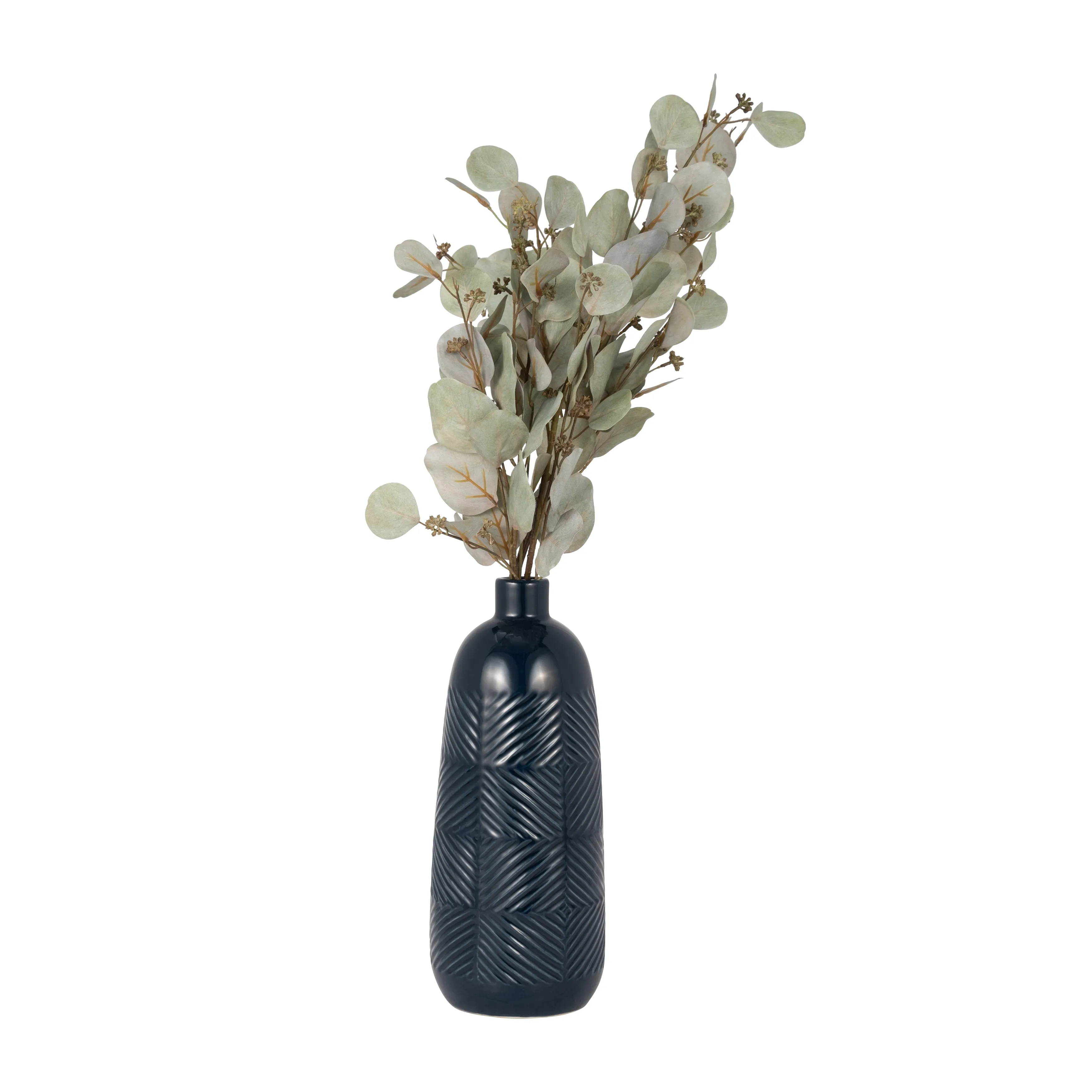 CER, 15" TEXTURED LINES VASE, NAVY