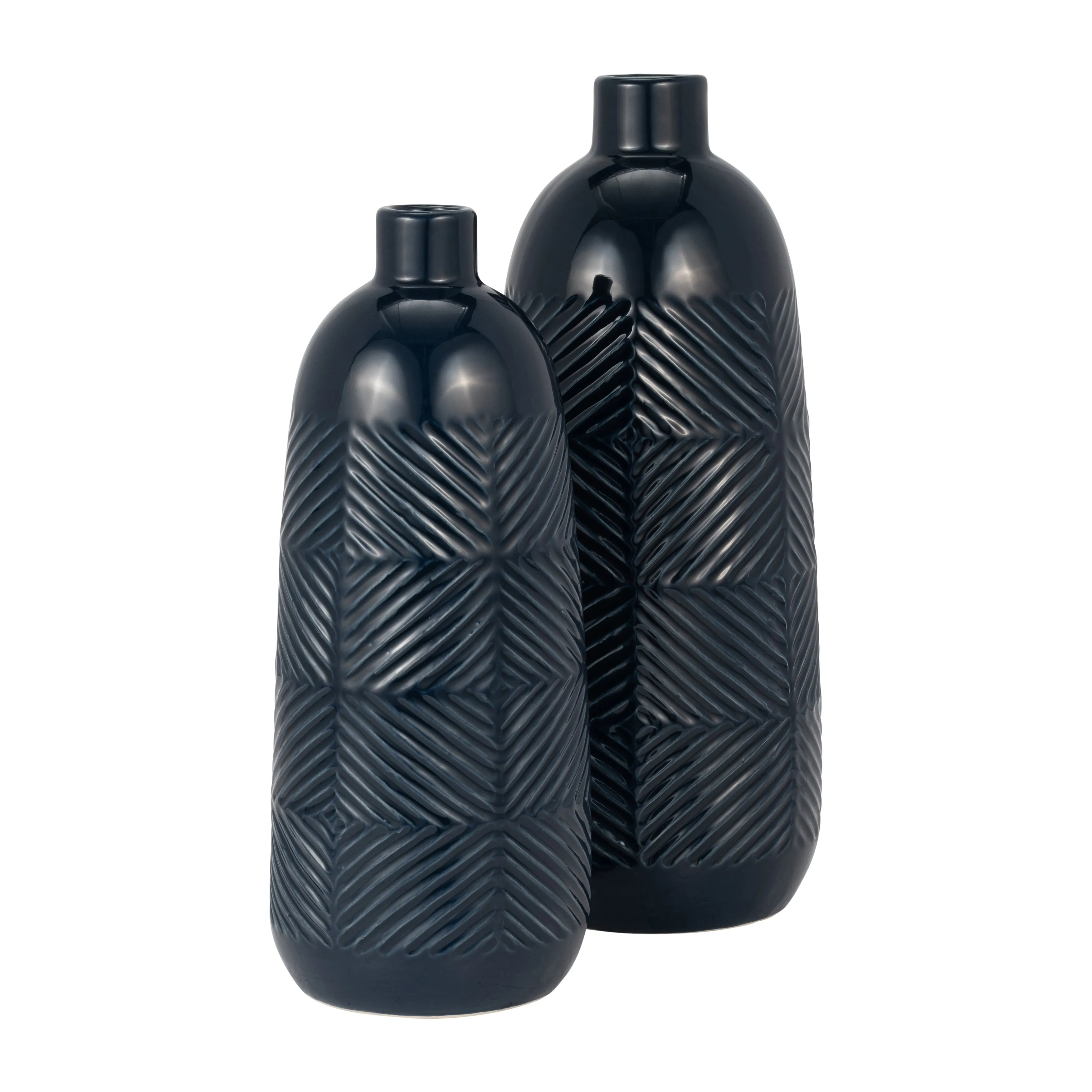 CER, 15" TEXTURED LINES VASE, NAVY