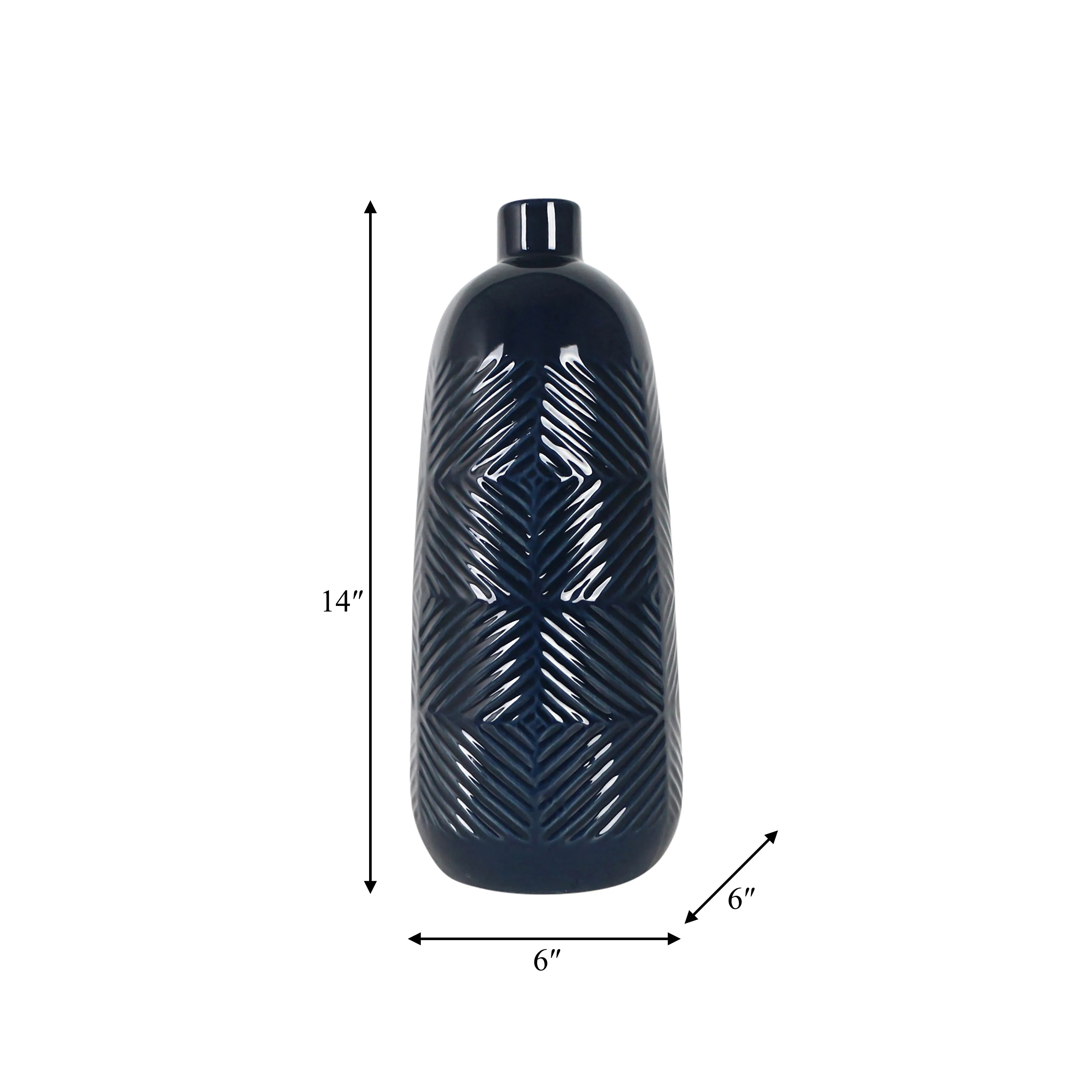 CER, 15" TEXTURED LINES VASE, NAVY