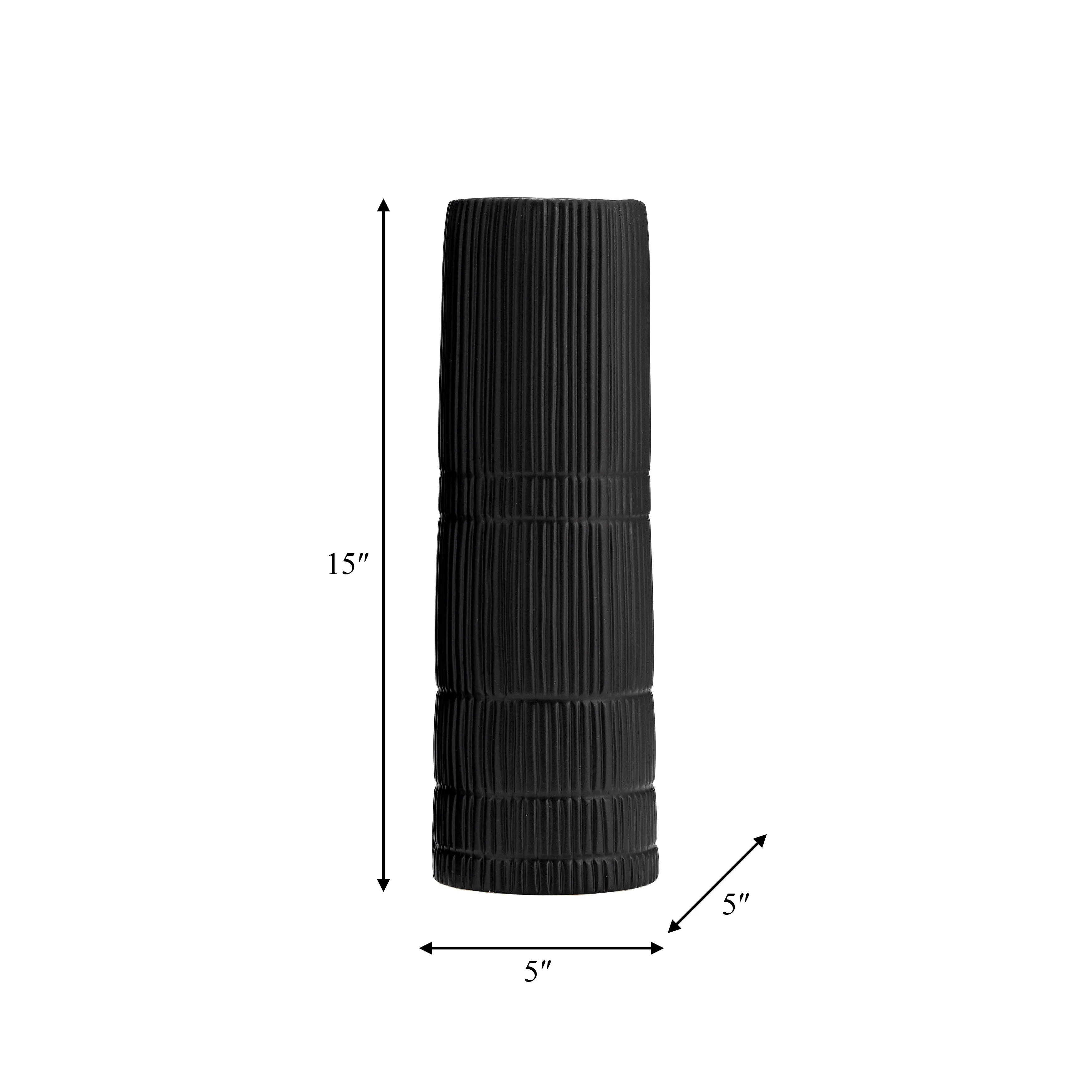 CER, 15"H LINED CYLINDER VASE, MATTE BLACK
