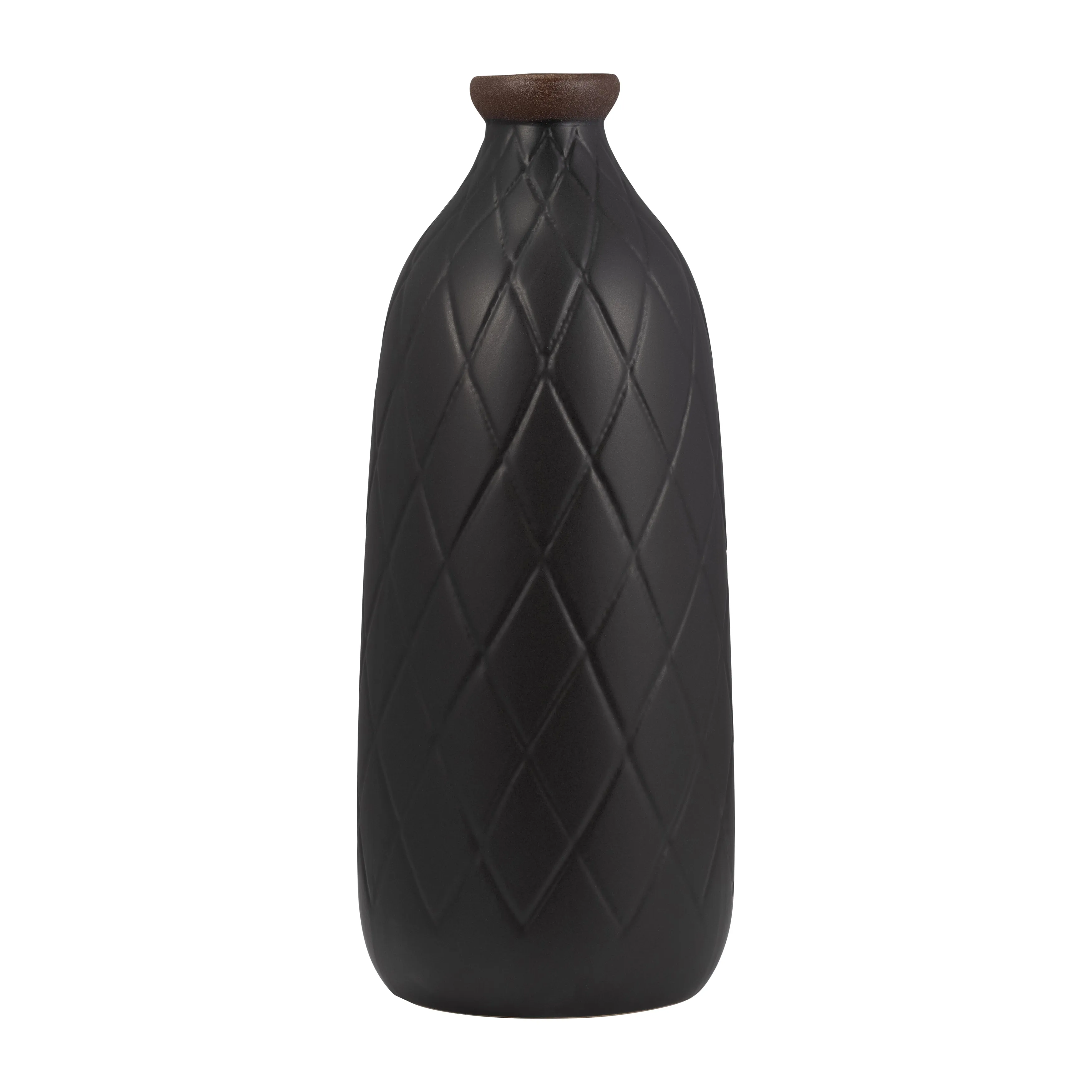 CER, 16" PLAID TEXTURED VASE, BLACK