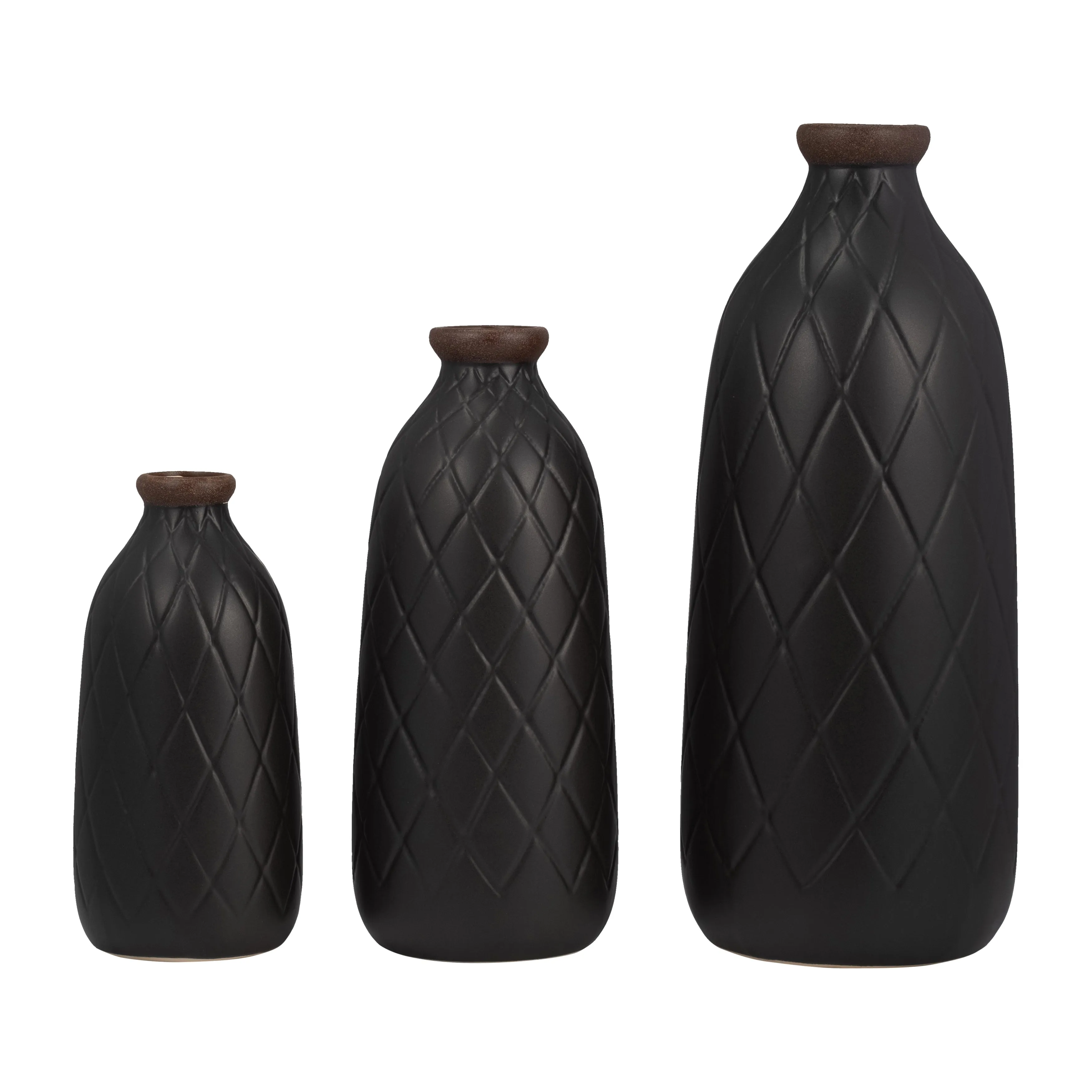 CER, 16" PLAID TEXTURED VASE, BLACK