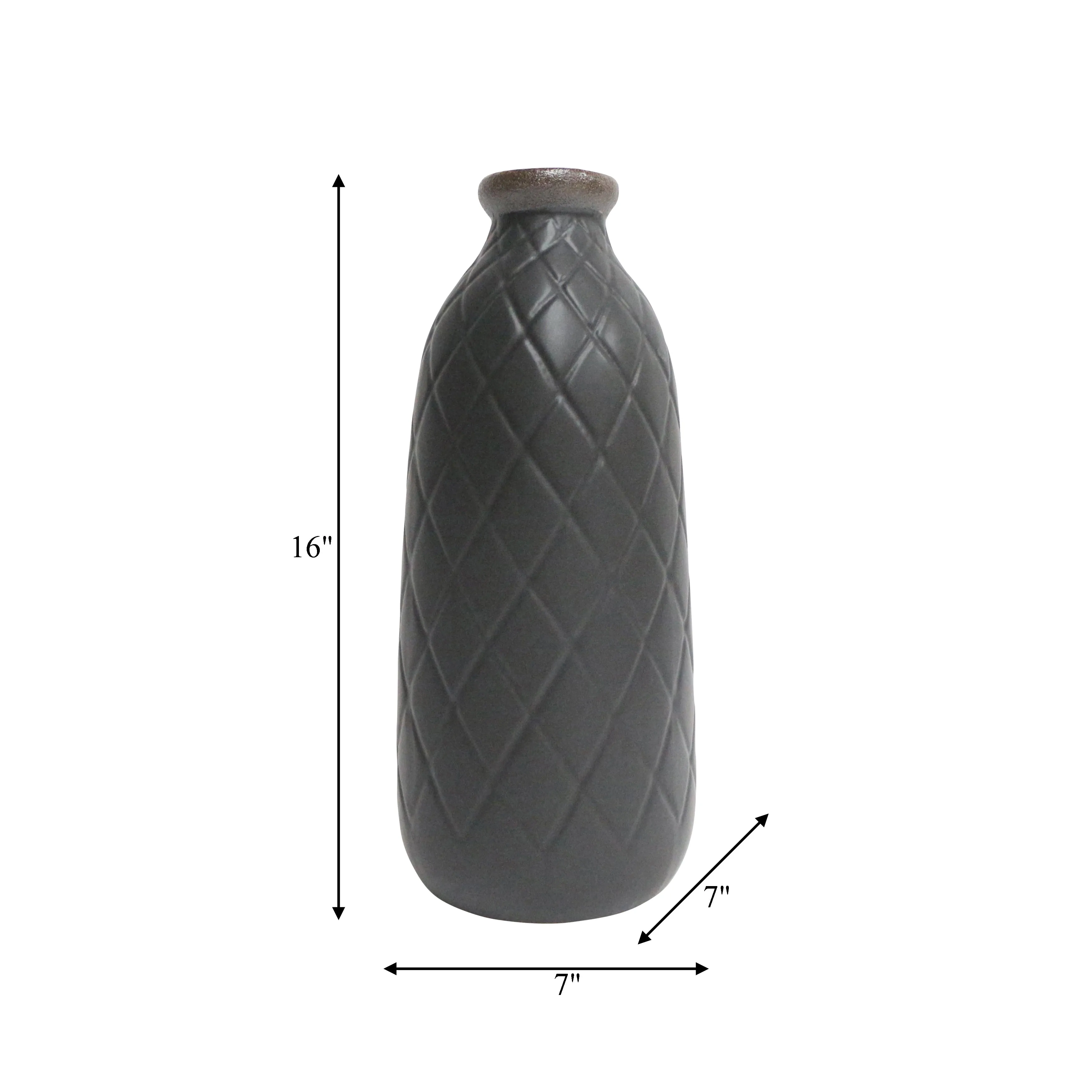 CER, 16" PLAID TEXTURED VASE, BLACK