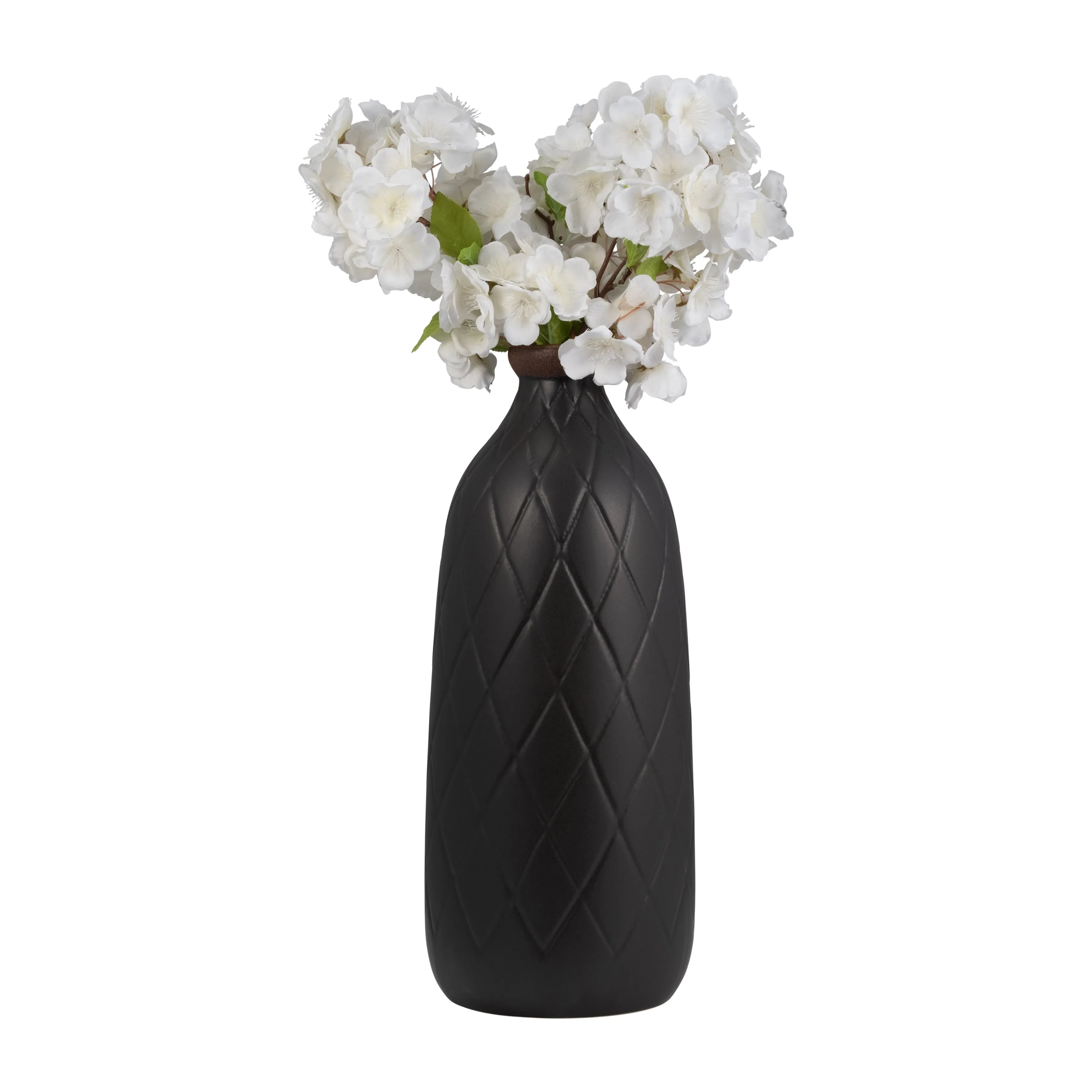 CER, 16" PLAID TEXTURED VASE, BLACK