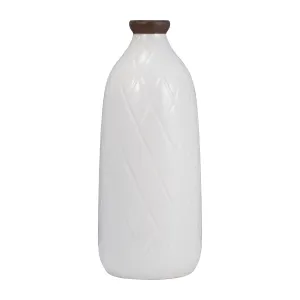 CER, 16" PLAID TEXTURED VASE, WHITE