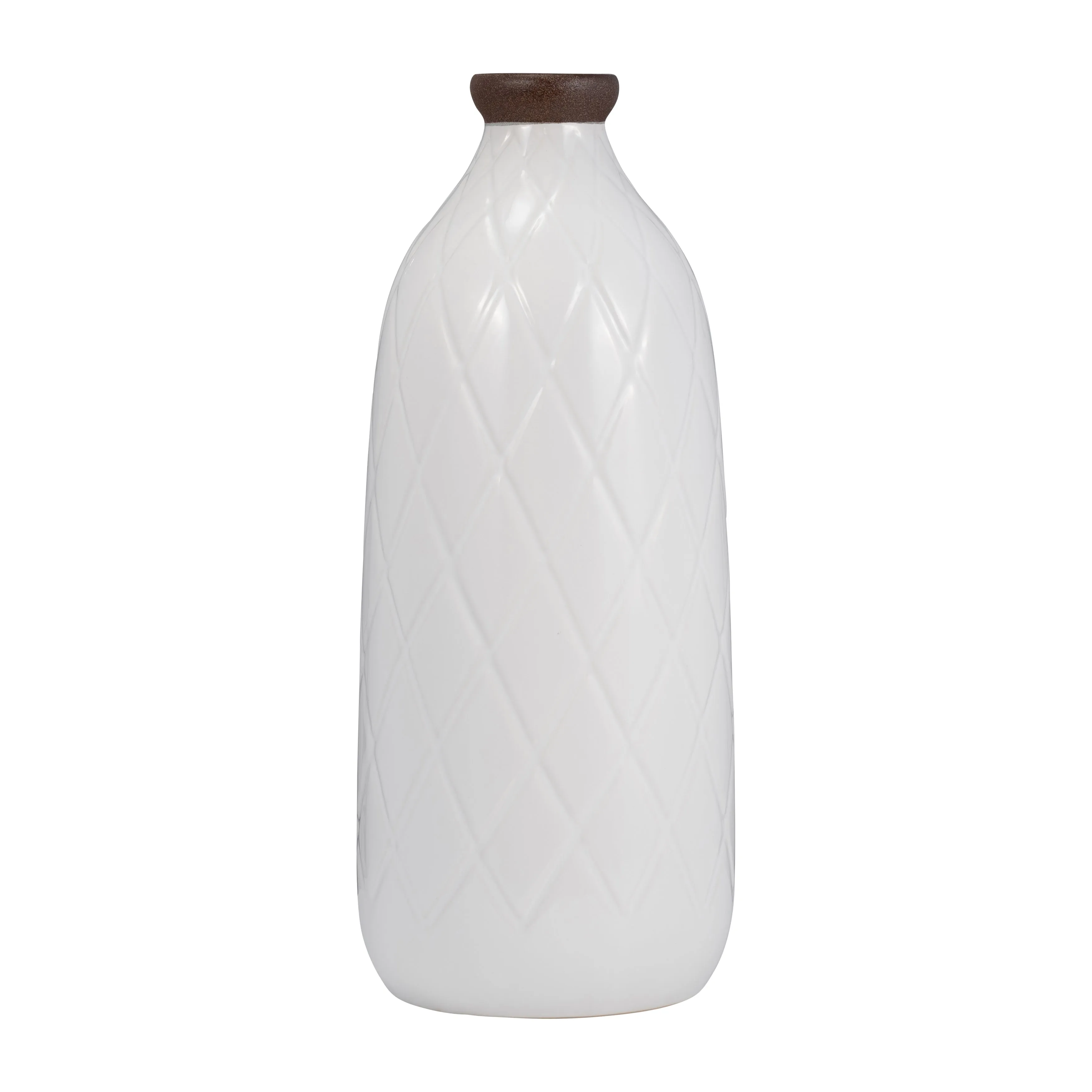 CER, 16" PLAID TEXTURED VASE, WHITE