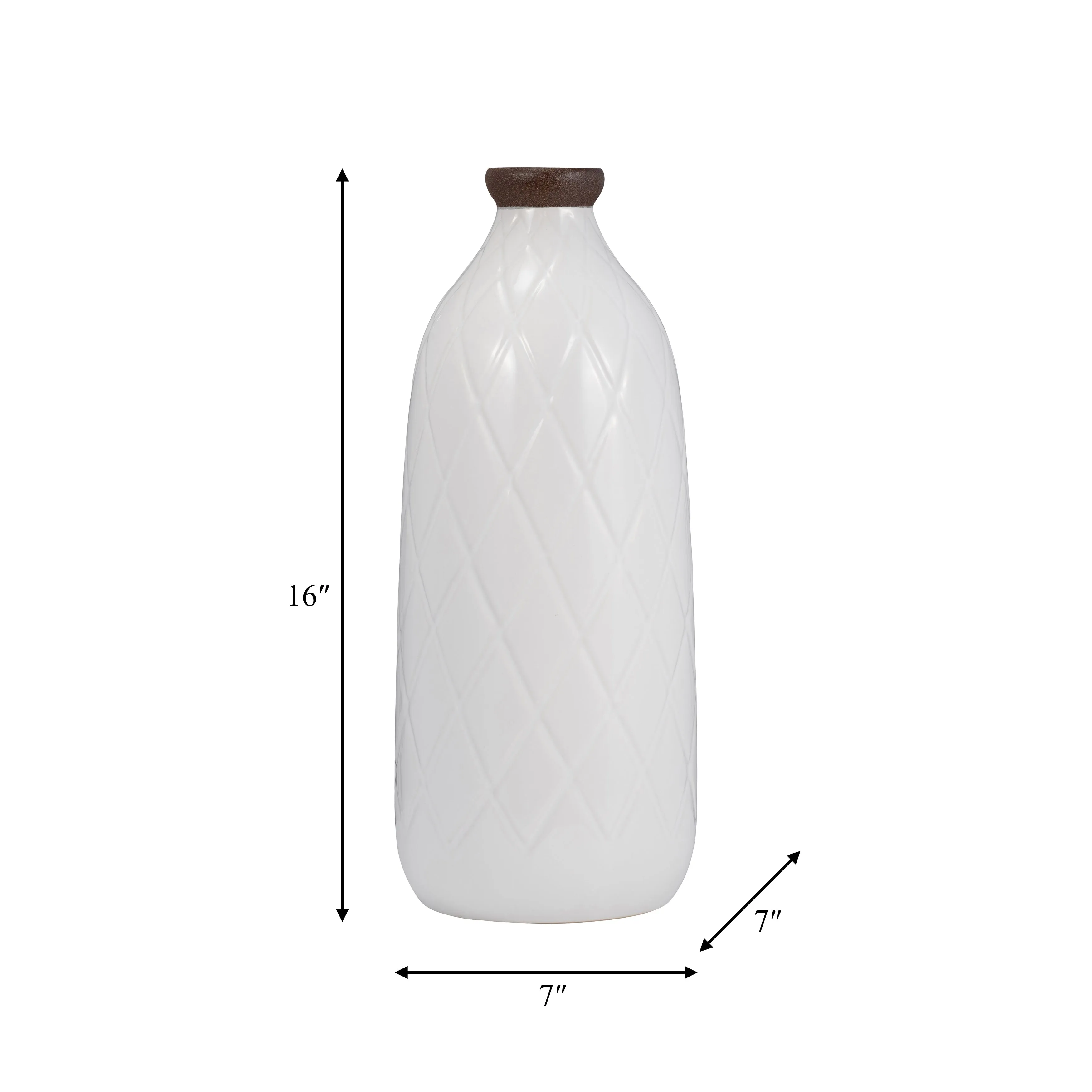 CER, 16" PLAID TEXTURED VASE, WHITE