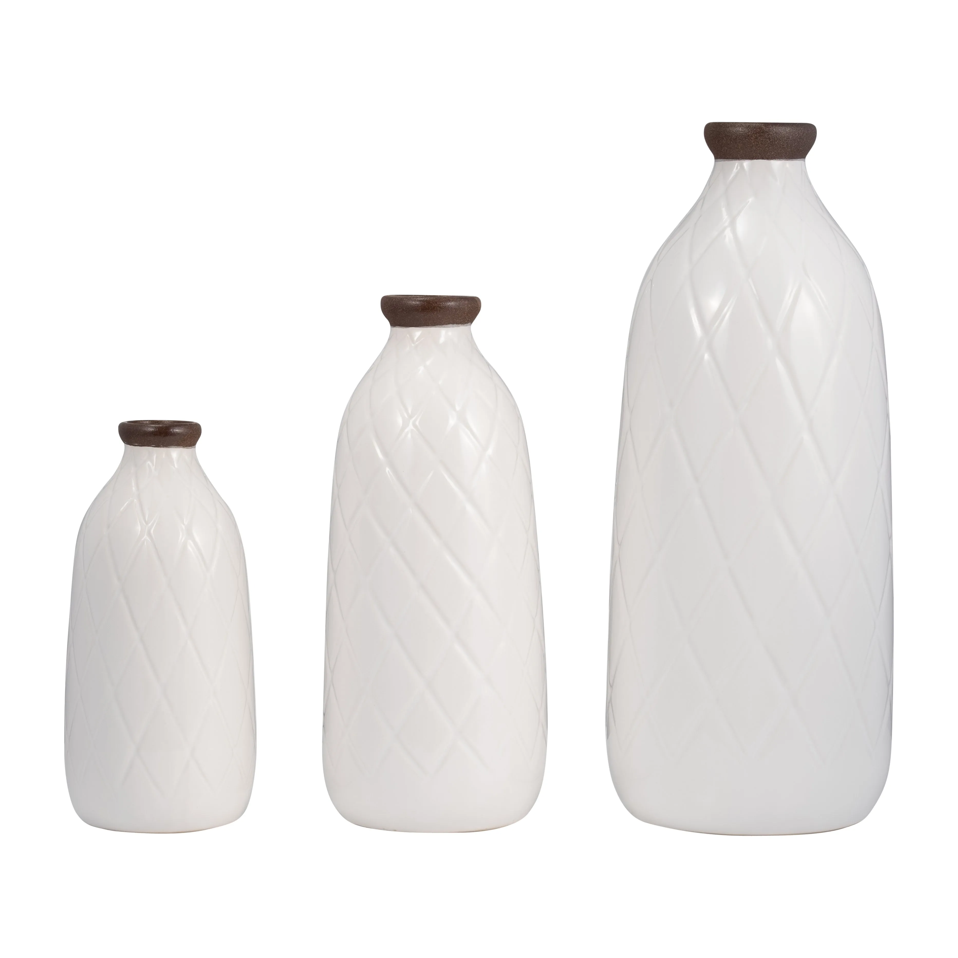 CER, 16" PLAID TEXTURED VASE, WHITE