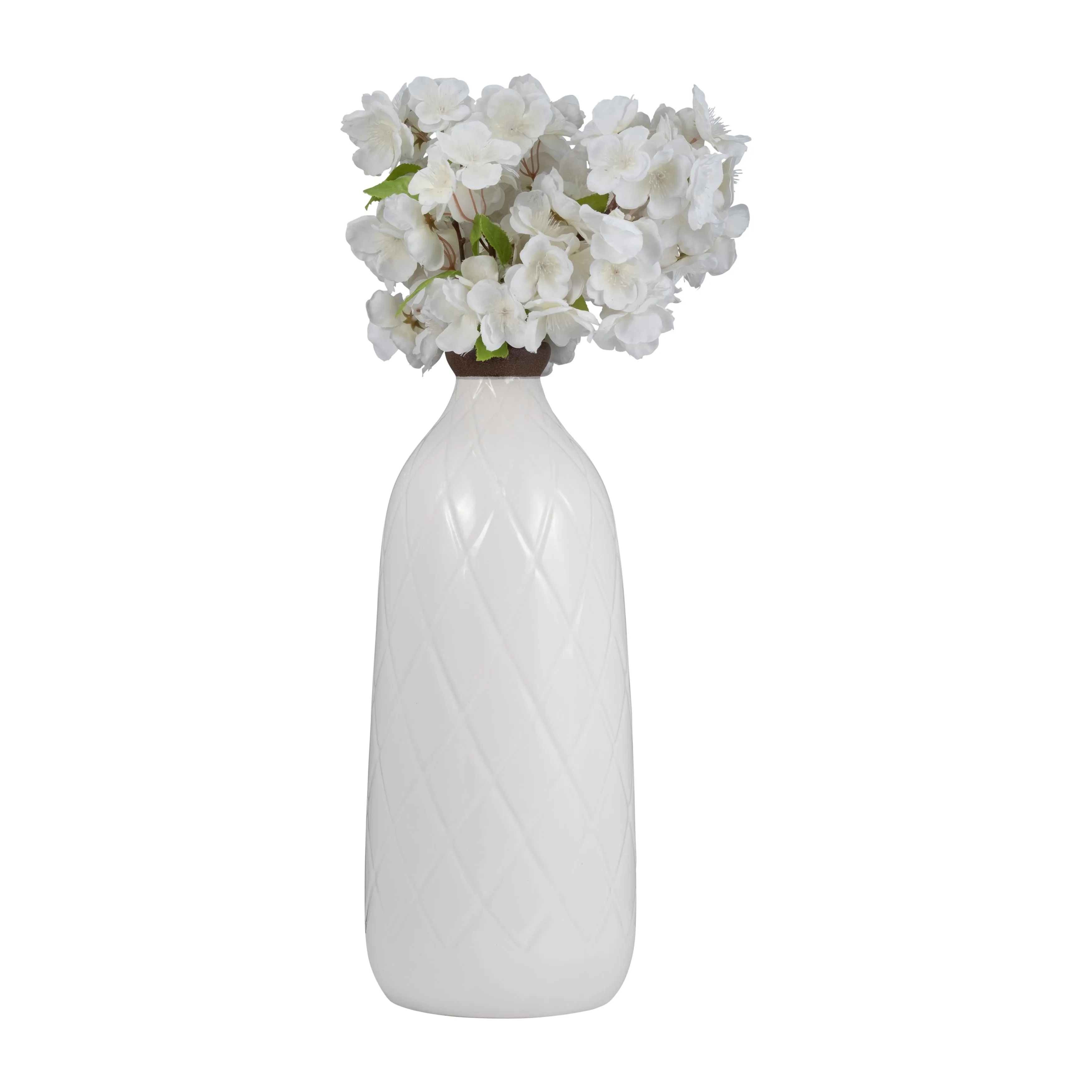CER, 16" PLAID TEXTURED VASE, WHITE