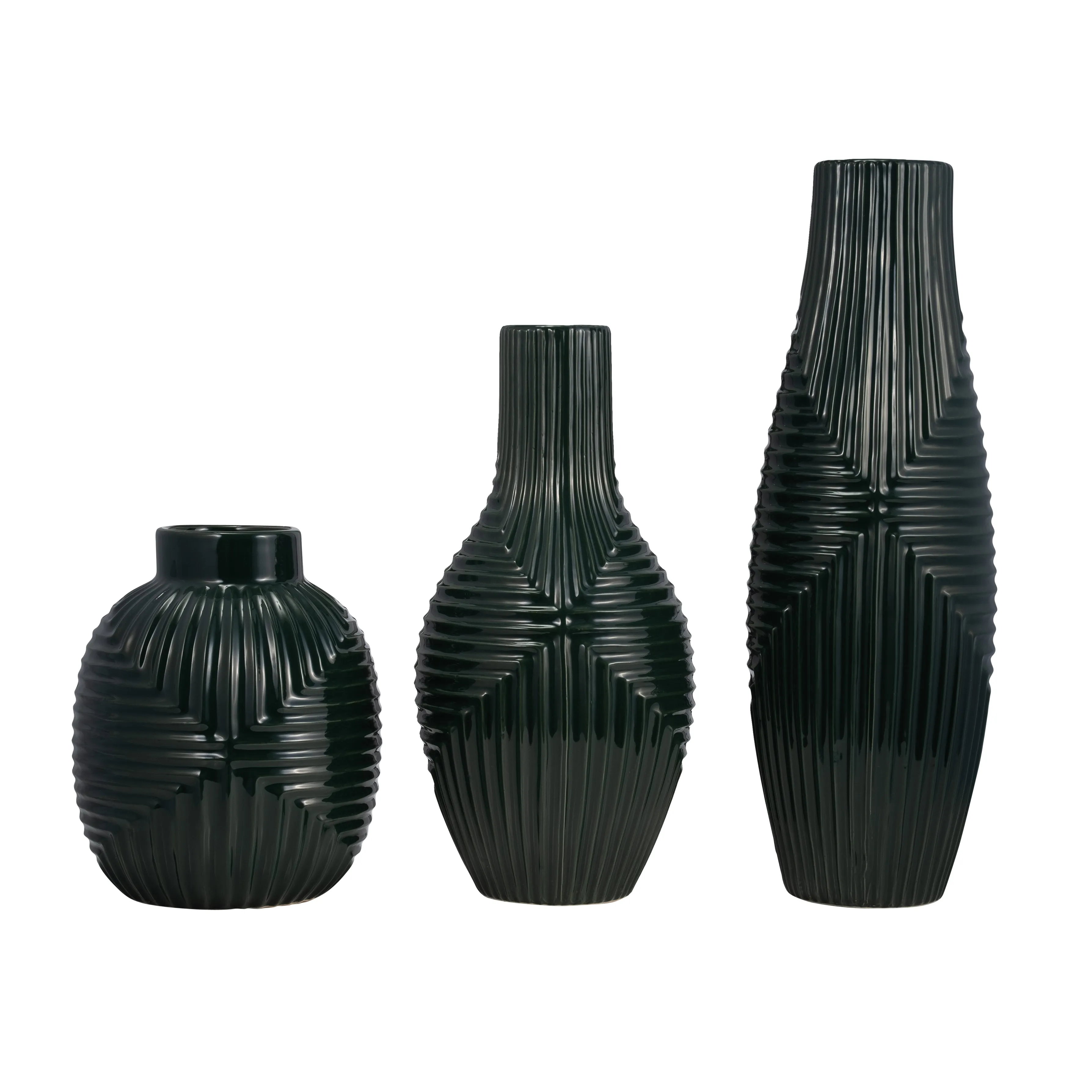 CER, 16" TRIBAL VASE, FOREST GREEN