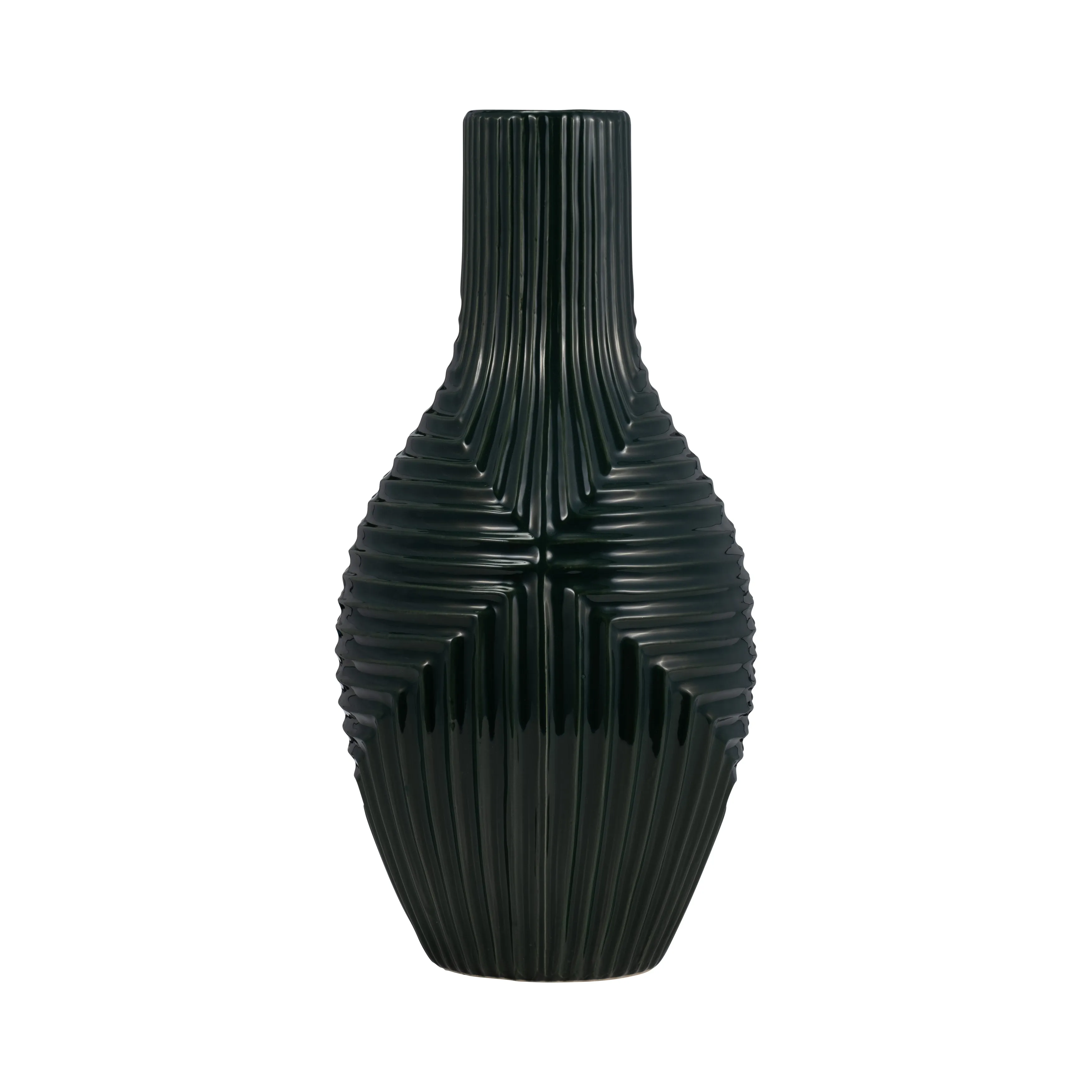 CER, 16" TRIBAL VASE, FOREST GREEN
