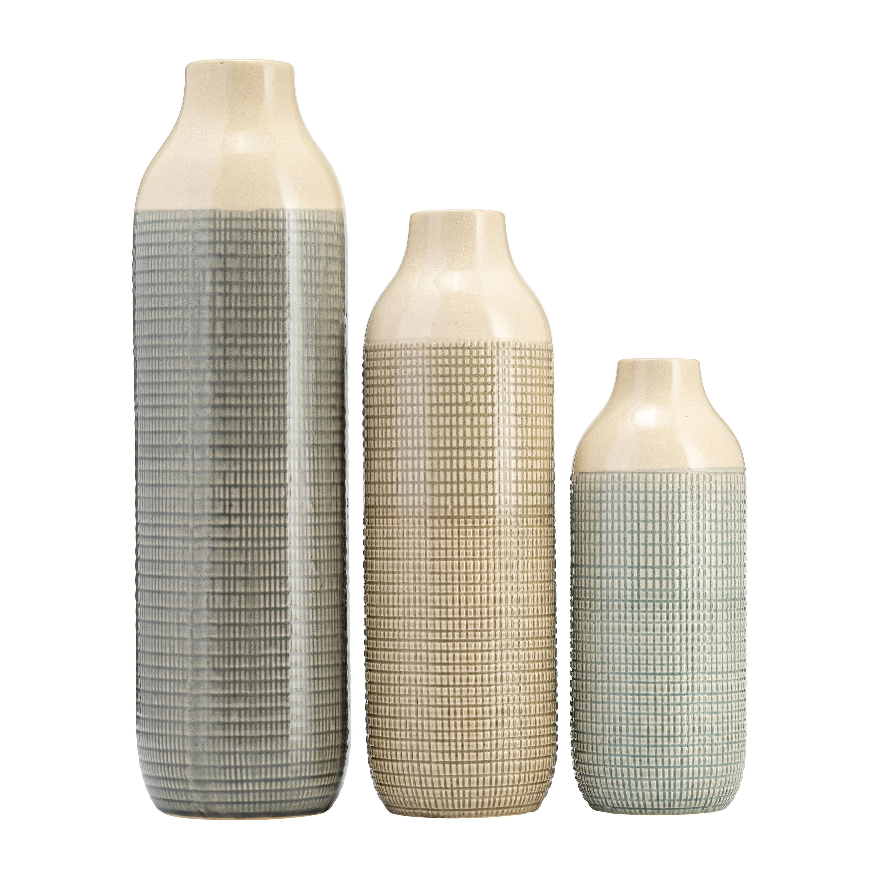 CER, 16"H 3-TONE VASE, OLIVE GREEN