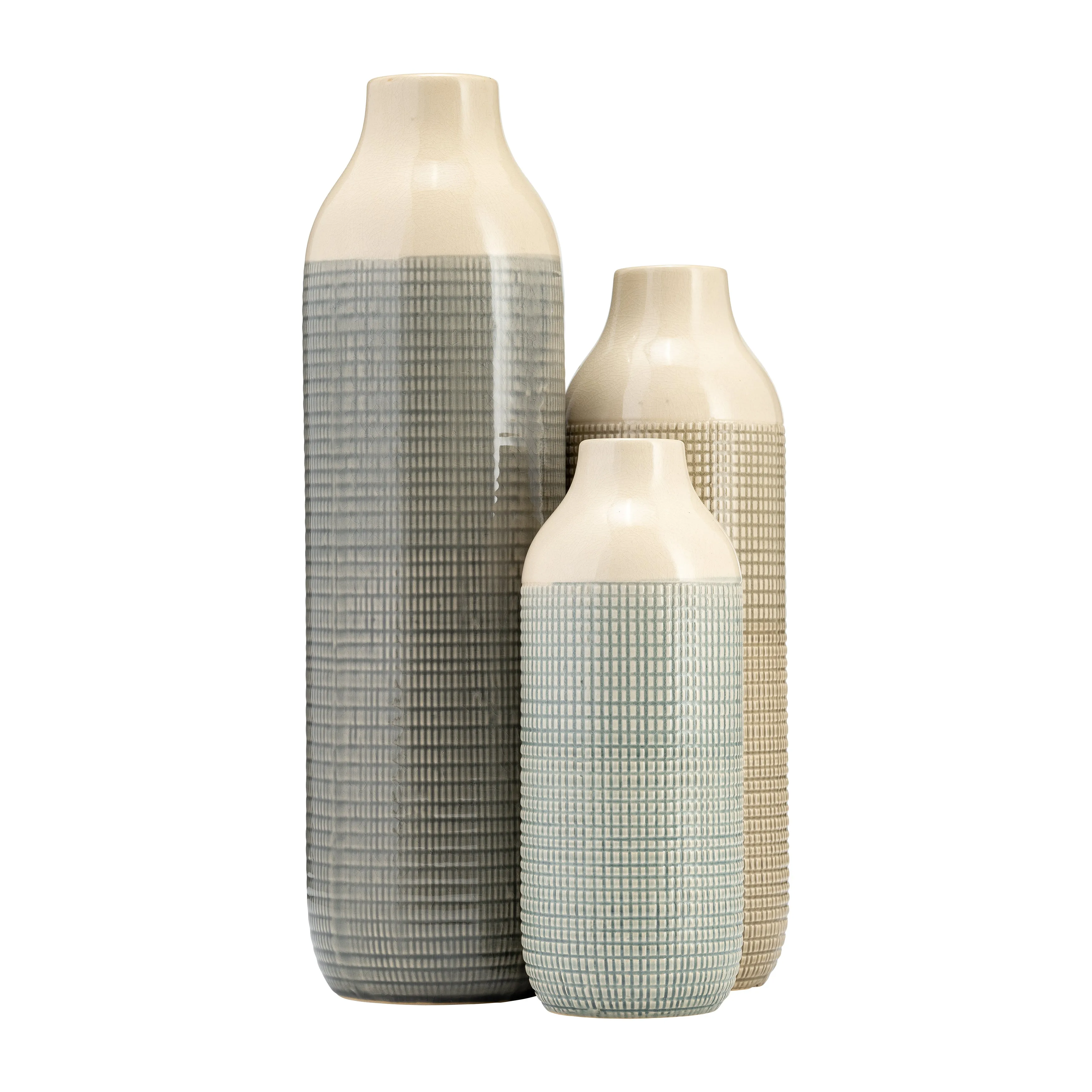 CER, 16"H 3-TONE VASE, OLIVE GREEN