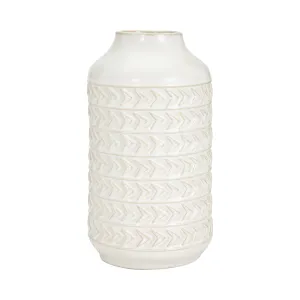 CER, 16"H AZTEC VASE, IVORY