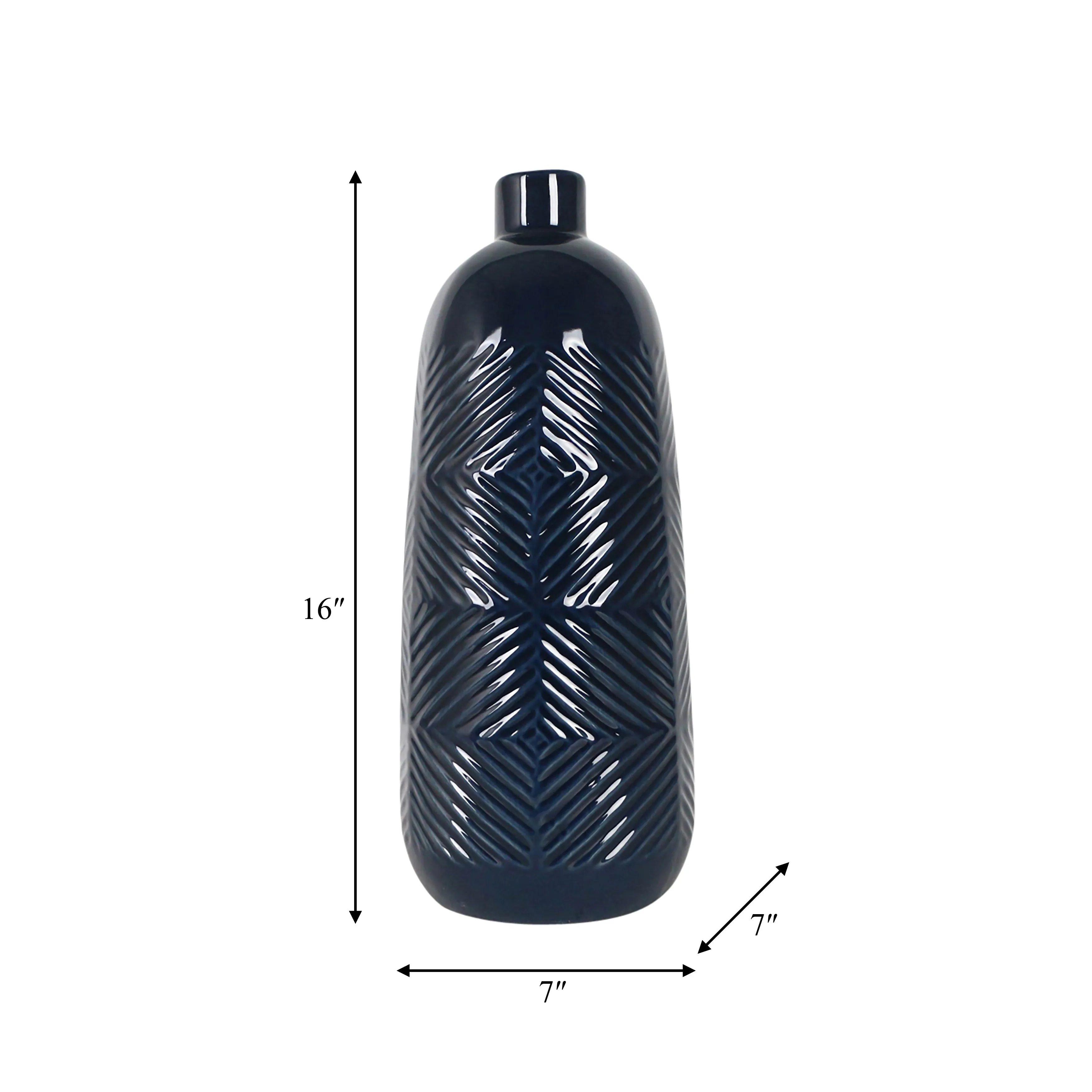 CER, 17" TEXTURED LINES VASE, NAVY