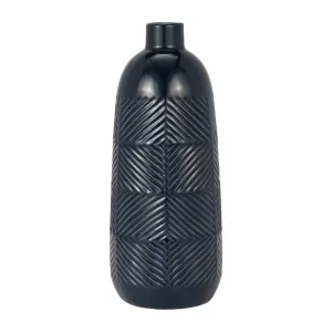 CER, 17" TEXTURED LINES VASE, NAVY