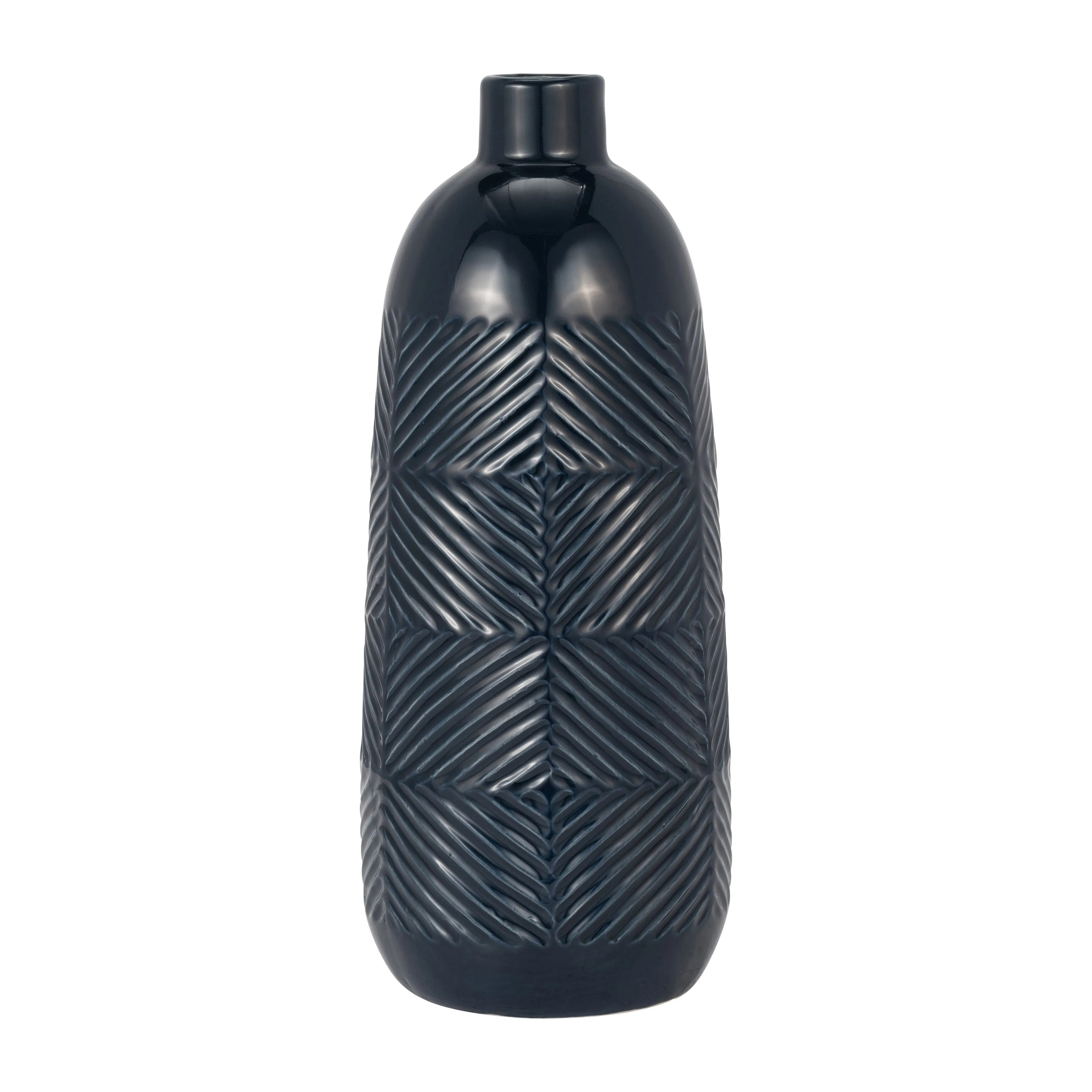 CER, 17" TEXTURED LINES VASE, NAVY