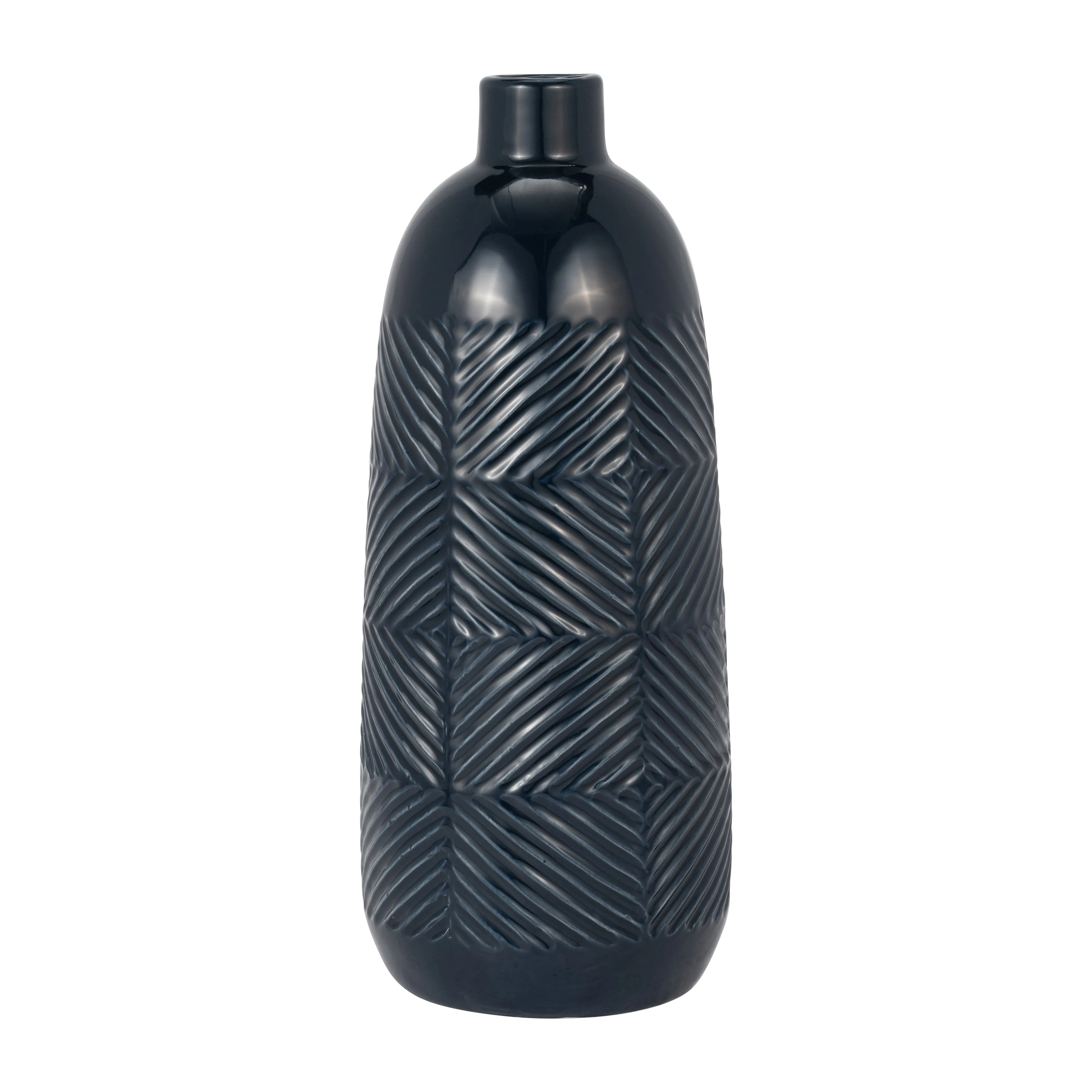 CER, 17" TEXTURED LINES VASE, NAVY