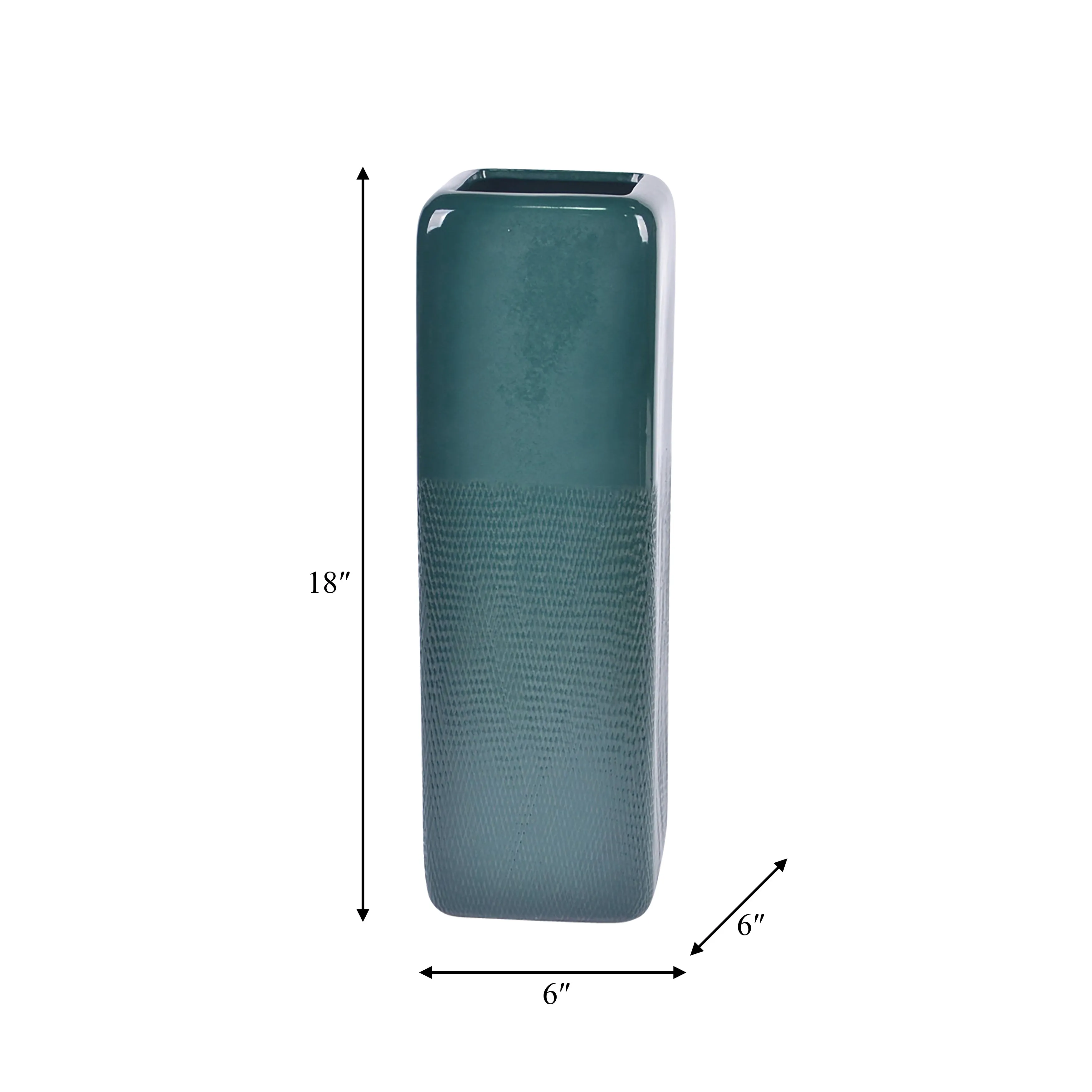 CER, 18" SQUARED GROOVED VASE, FOREST GREEN