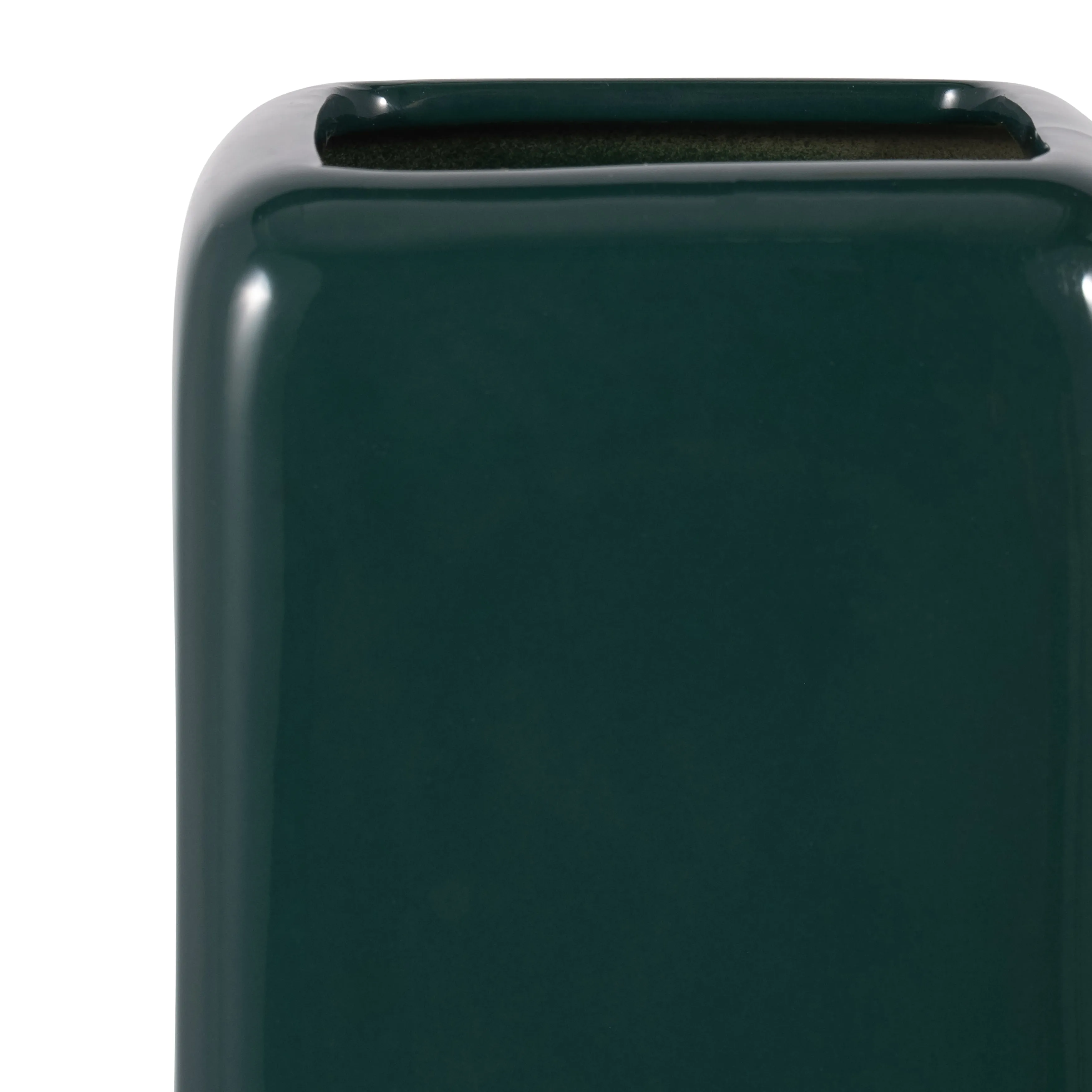 CER, 18" SQUARED GROOVED VASE, FOREST GREEN