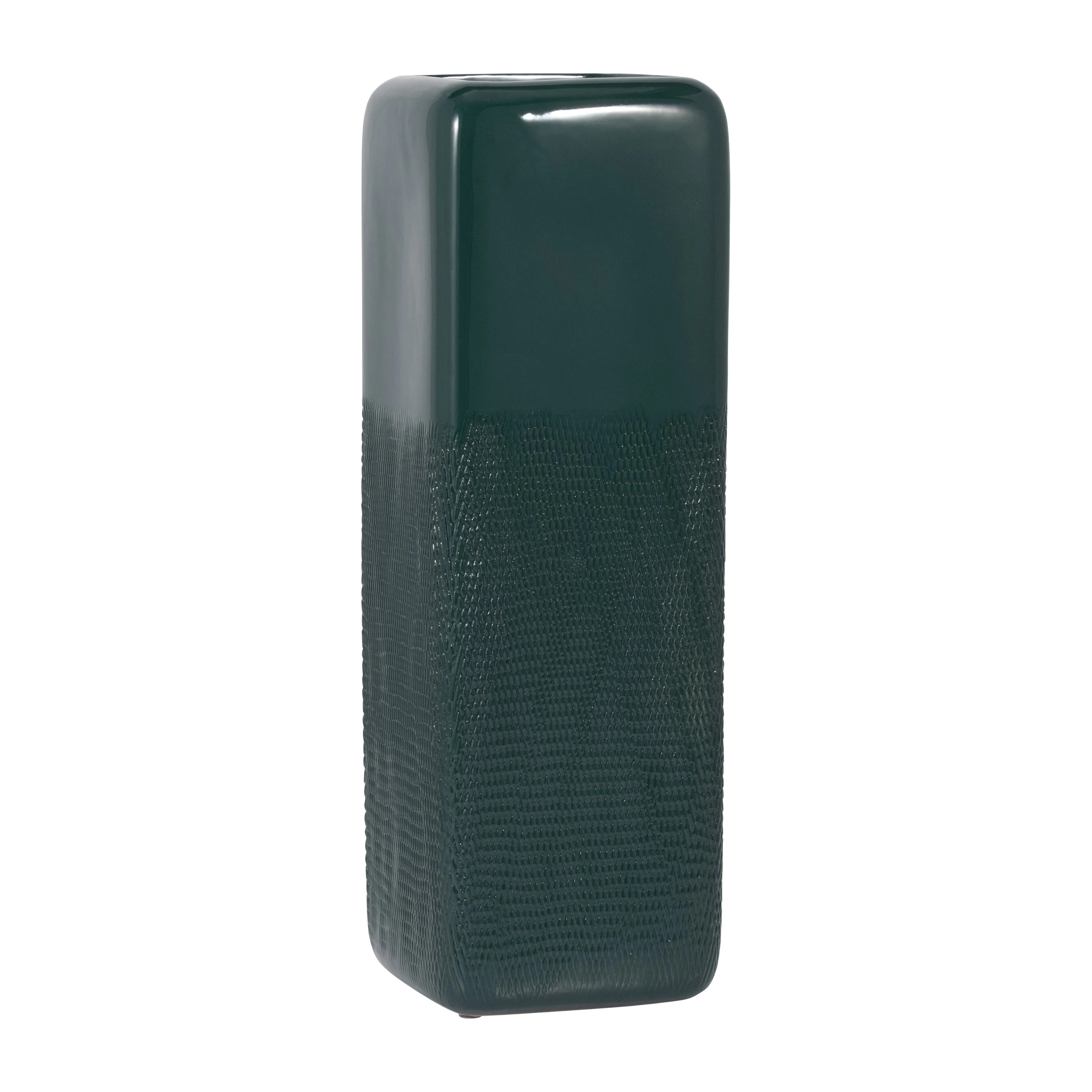 CER, 18" SQUARED GROOVED VASE, FOREST GREEN
