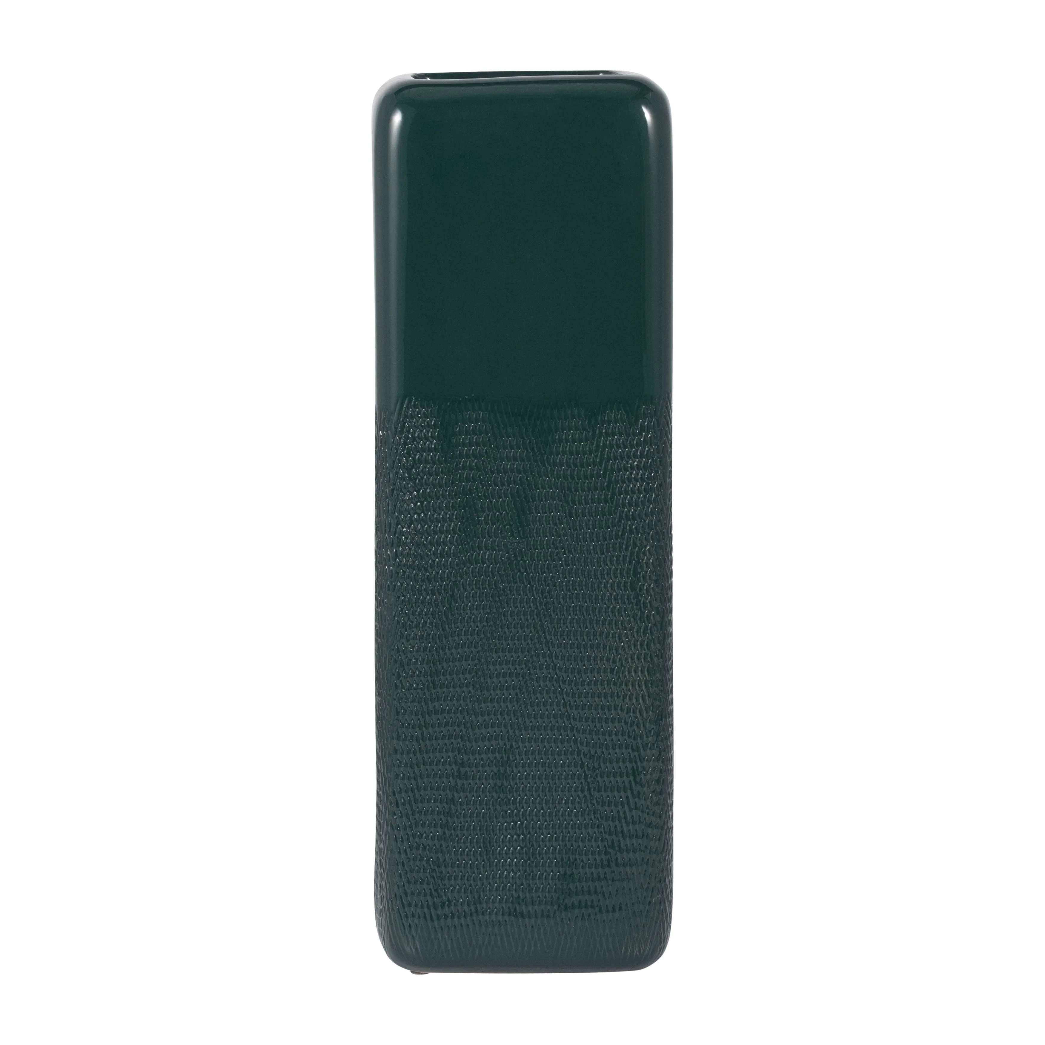 CER, 18" SQUARED GROOVED VASE, FOREST GREEN