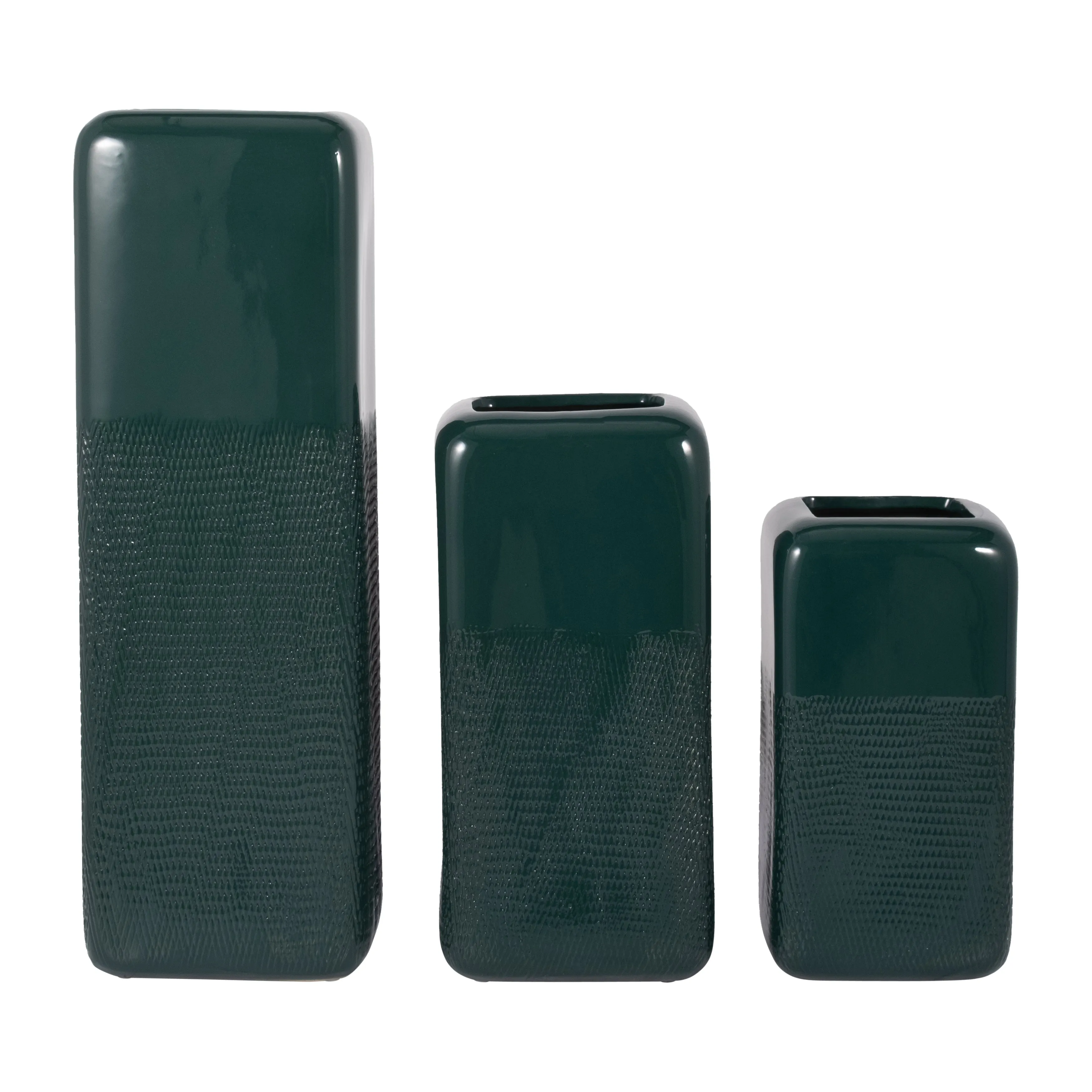 CER, 18" SQUARED GROOVED VASE, FOREST GREEN