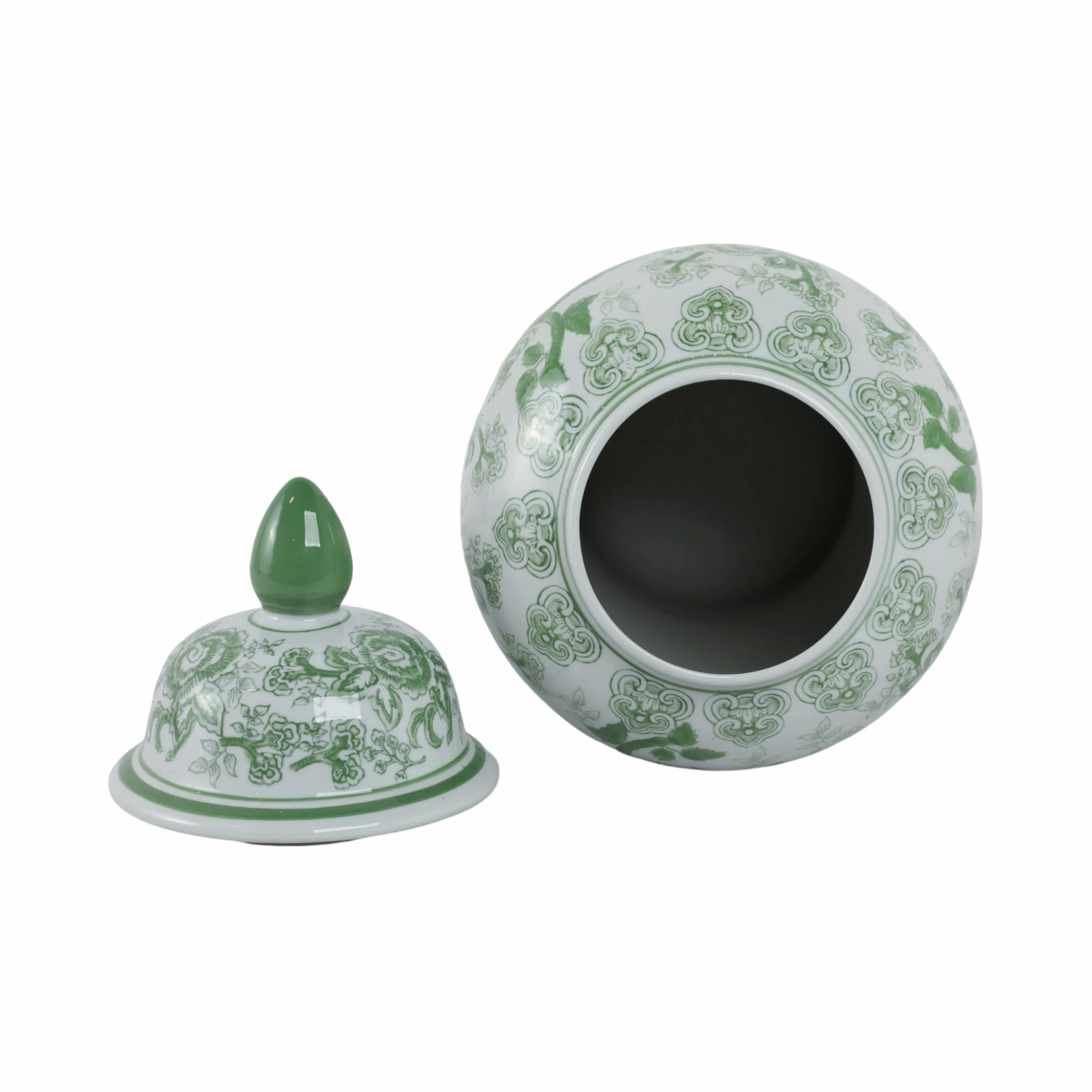 CER, 18" TEMPLE JAR BIRD/FLOWER, GREEN