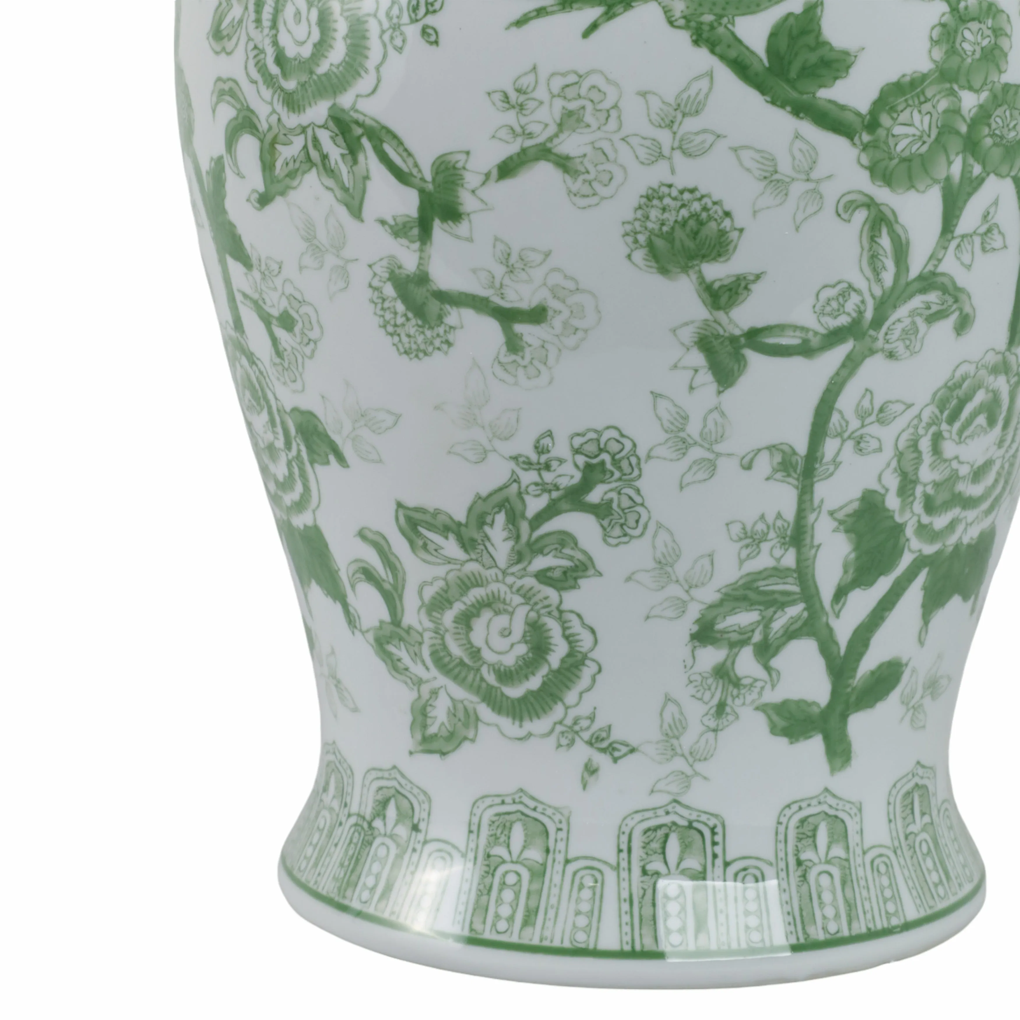 CER, 18" TEMPLE JAR BIRD/FLOWER, GREEN