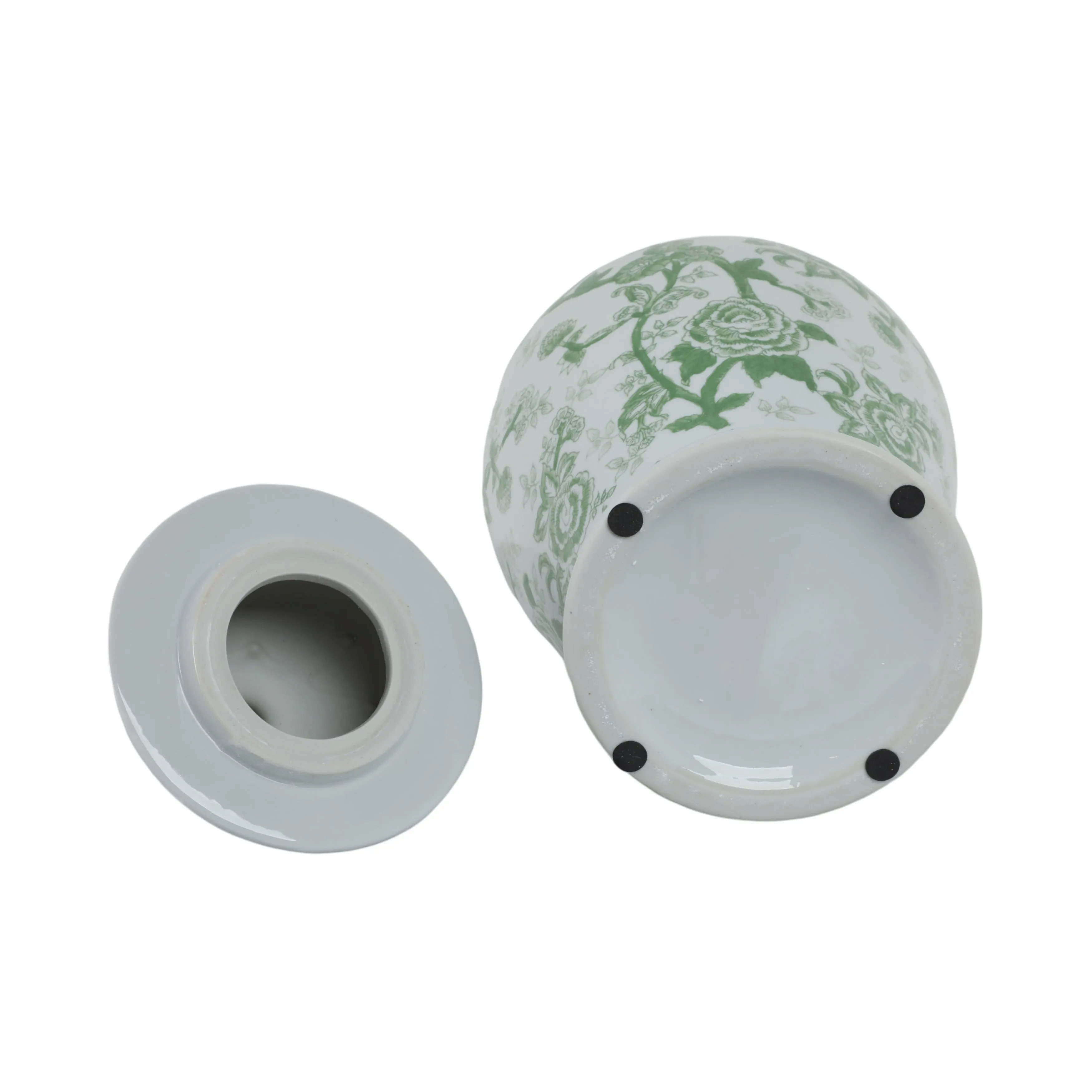 CER, 18" TEMPLE JAR BIRD/FLOWER, GREEN