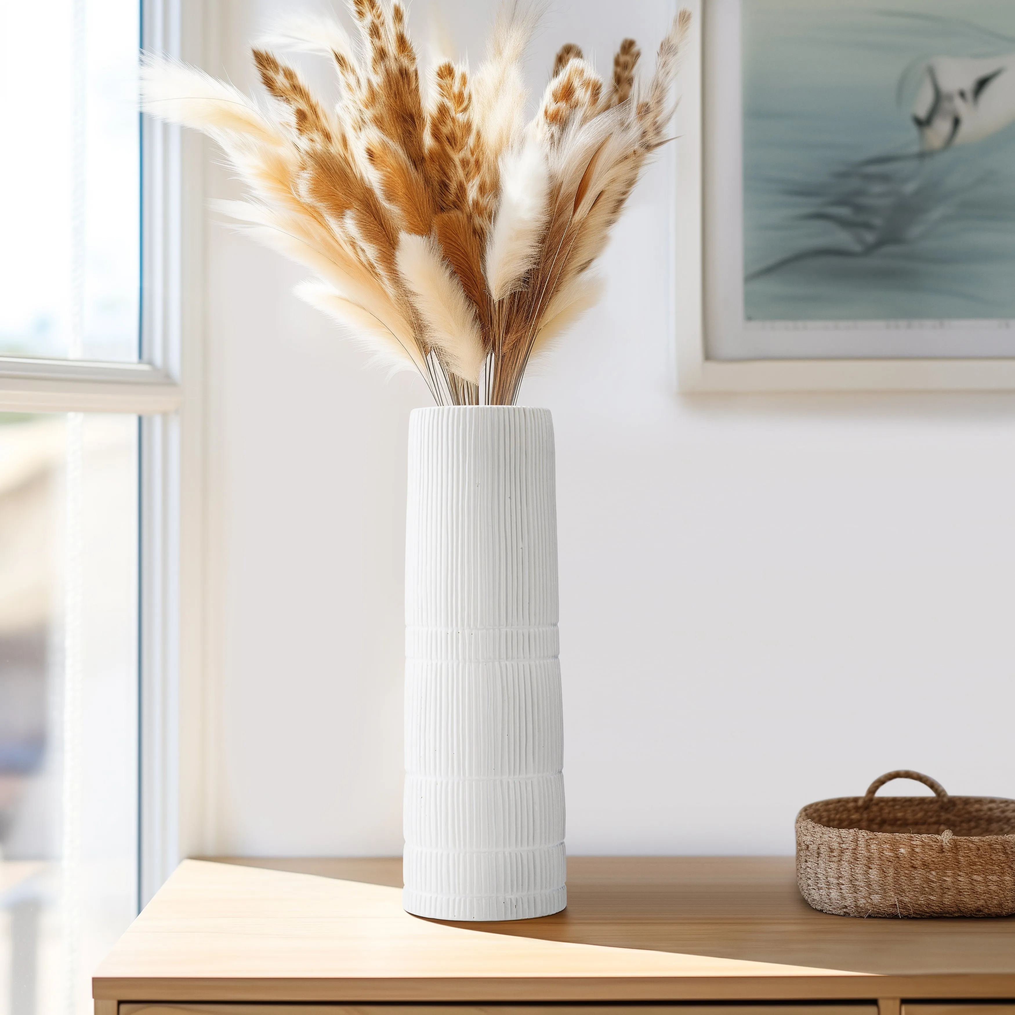 CER, 18"H LINED CYLINDER VASE, WHITE