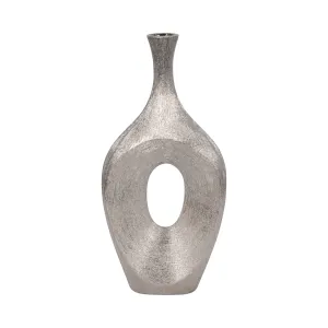 CER, 19" SCRATCHED OPEN CUT VASE, SILVER