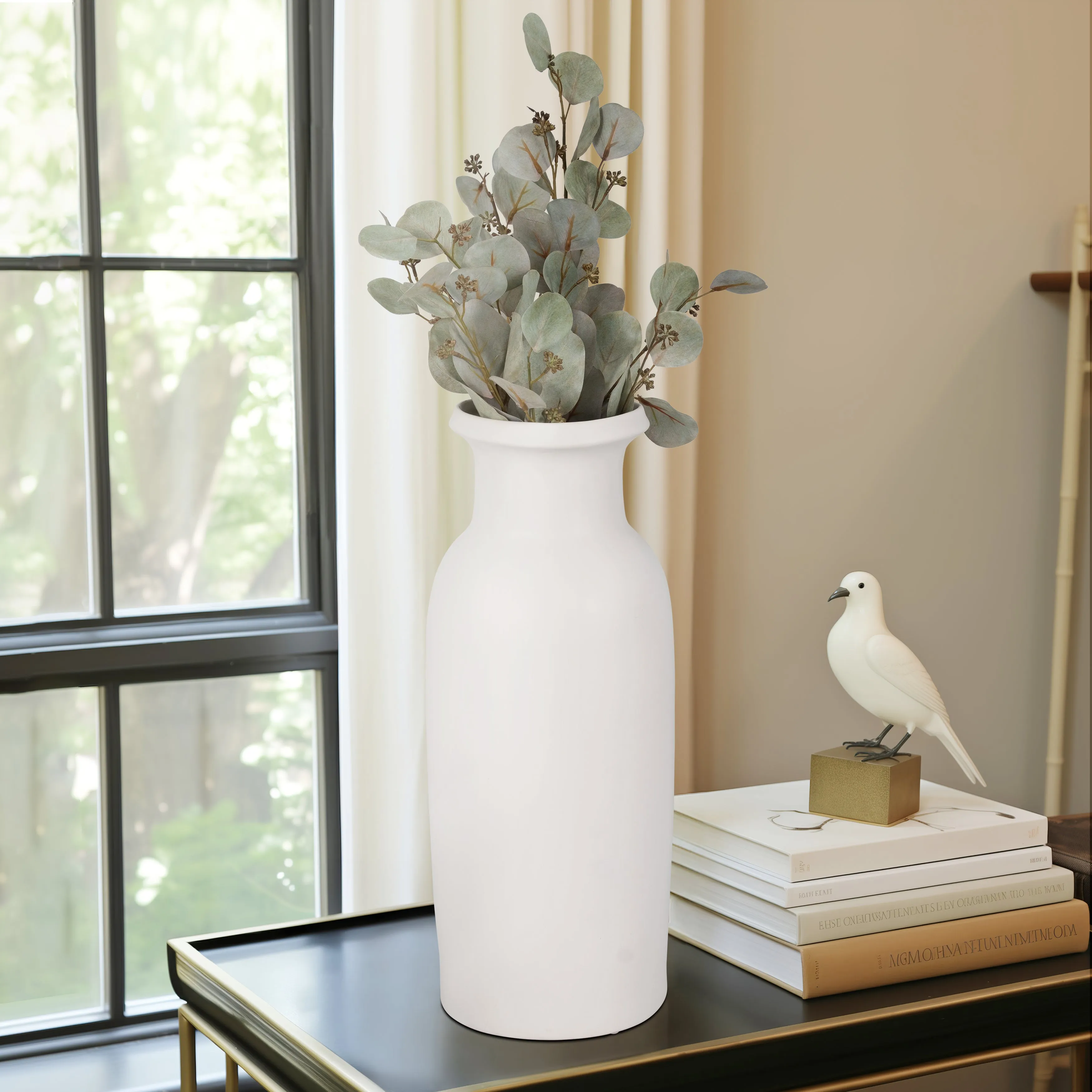 CER, 20"H TALL SLIM VASE, WHITE