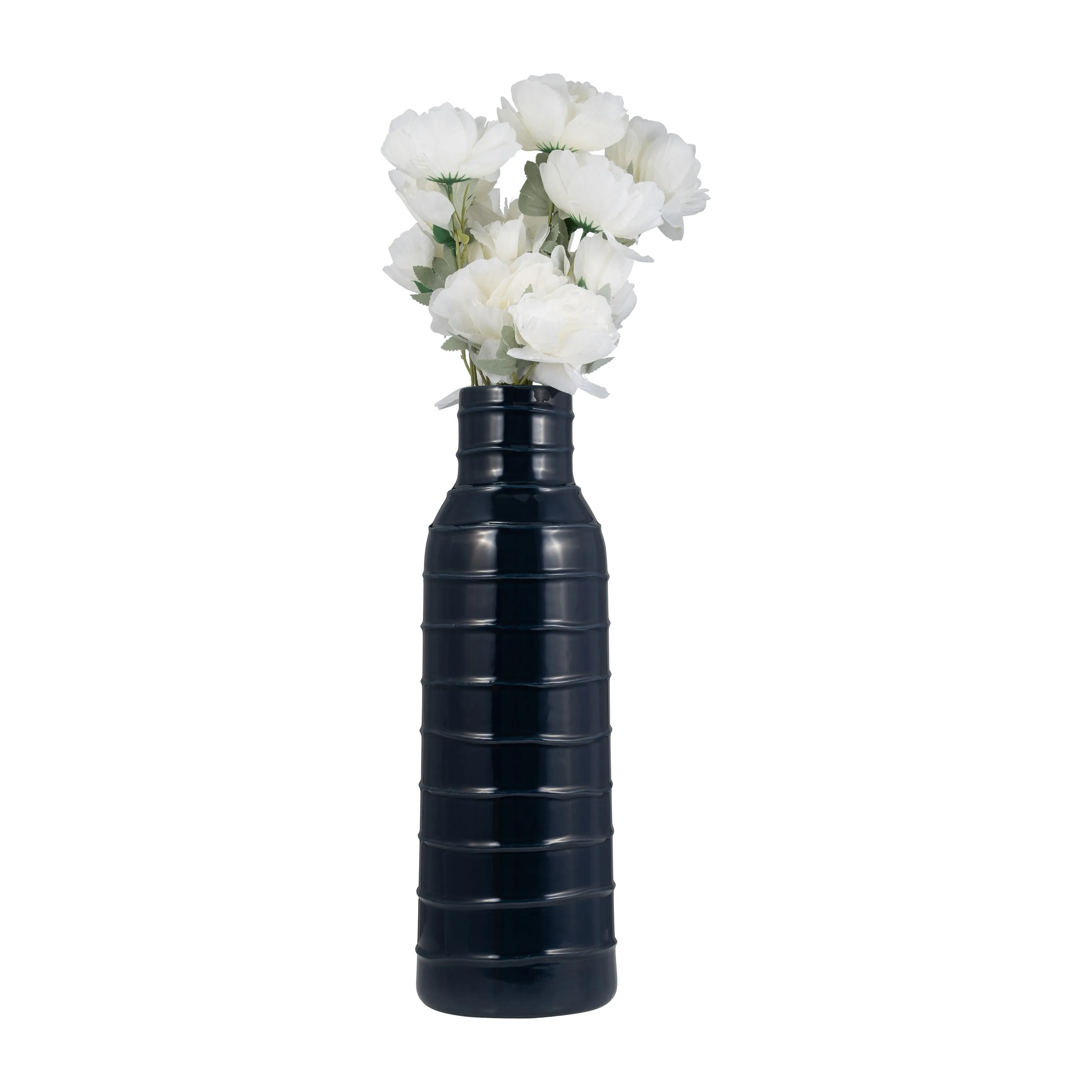 CER, 20"H TRIBAL VASE, NAVY BLUE