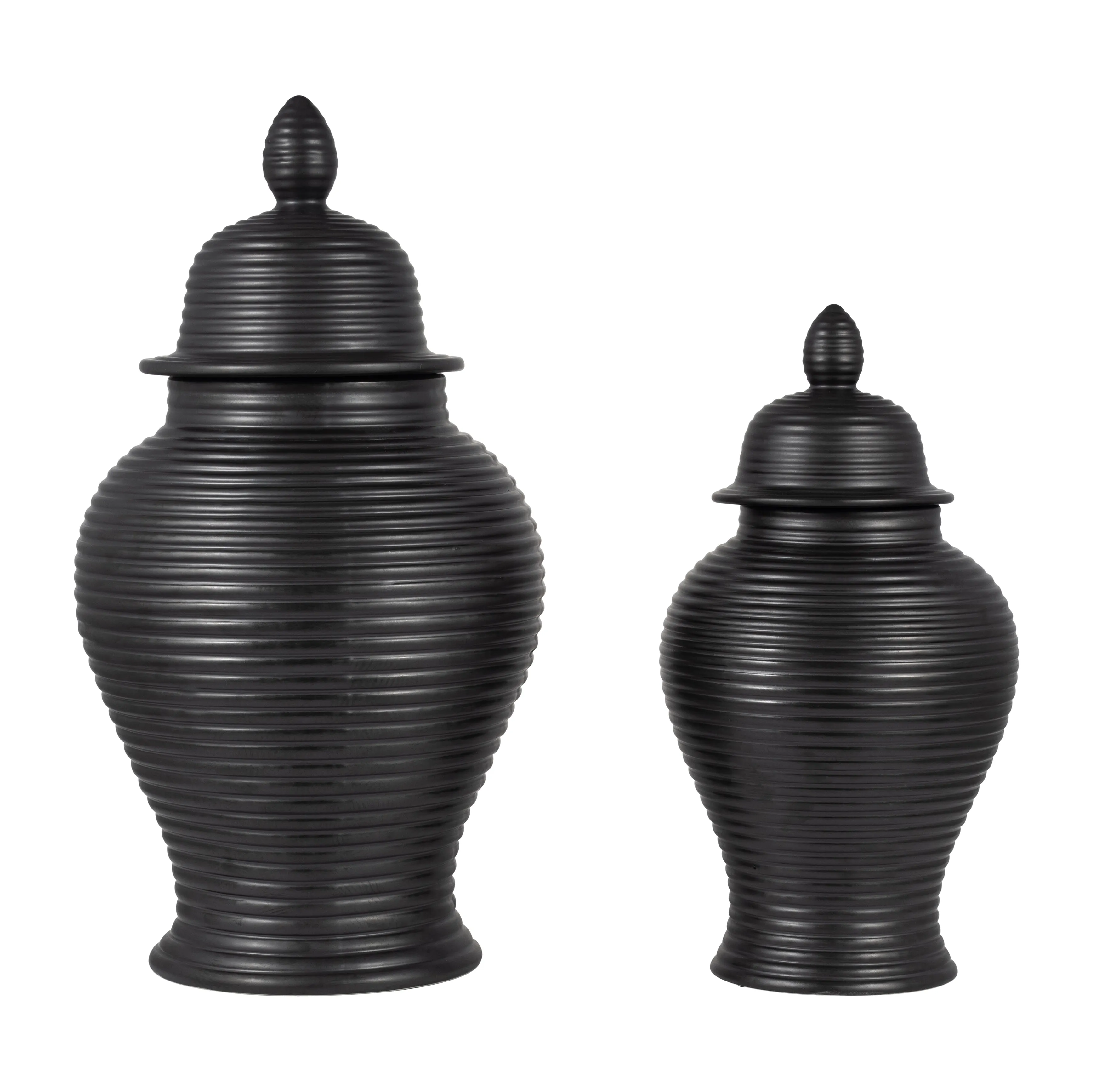 CER, 24" RIBBED TEMPLE JAR, BLACK