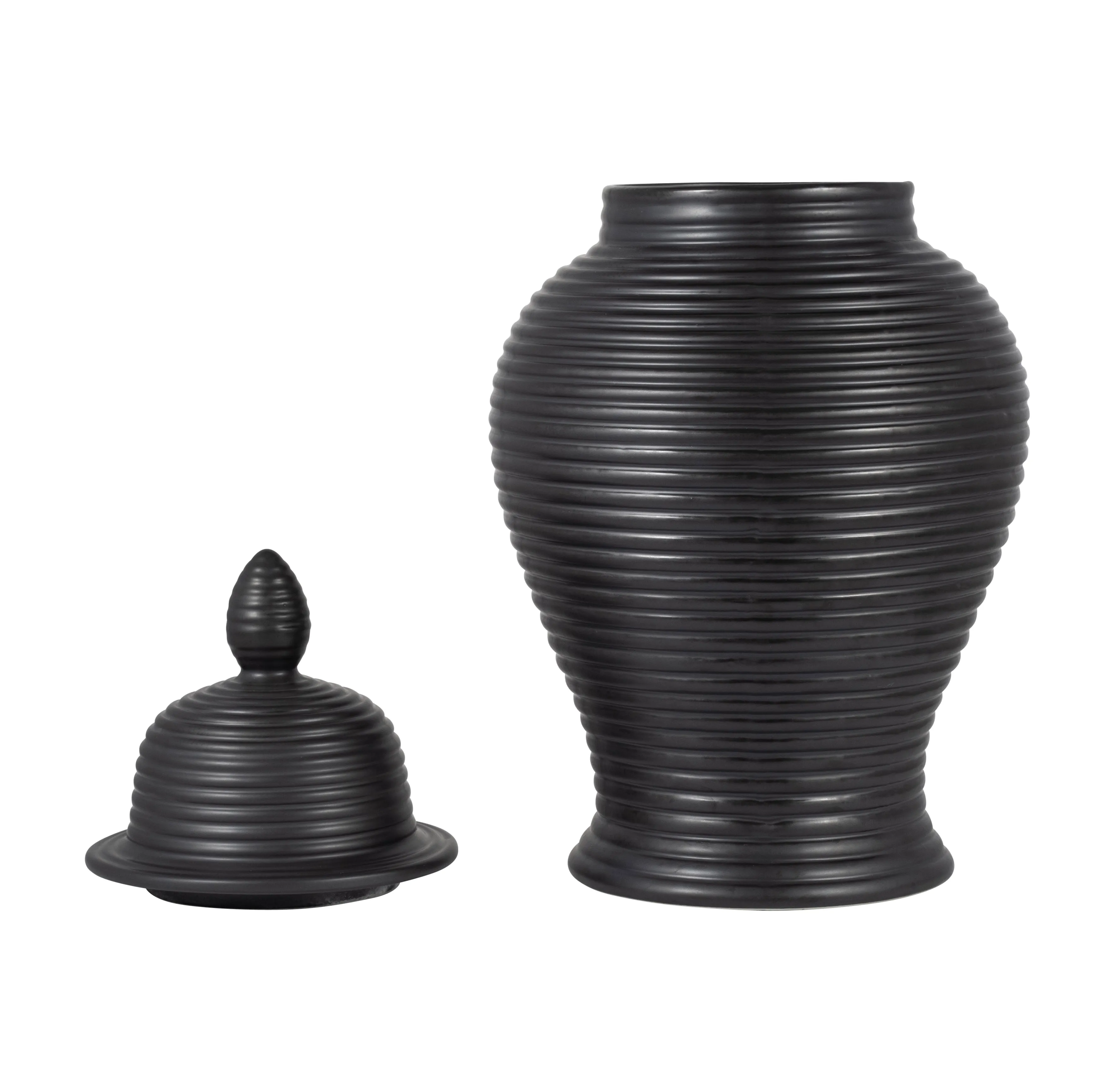CER, 24" RIBBED TEMPLE JAR, BLACK