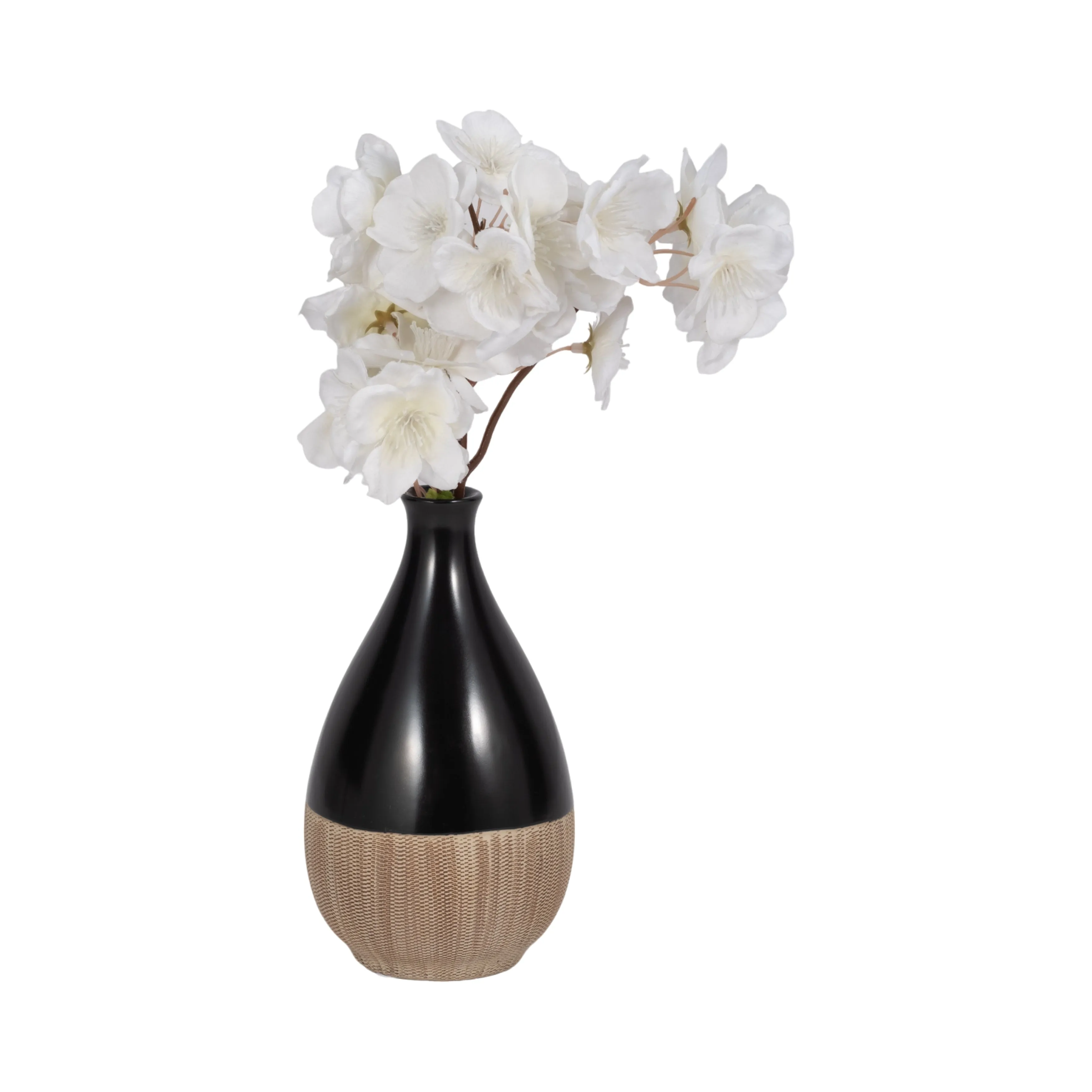 CER, 7"H 2-TONE TEARDROP VASE, CREME/BLK