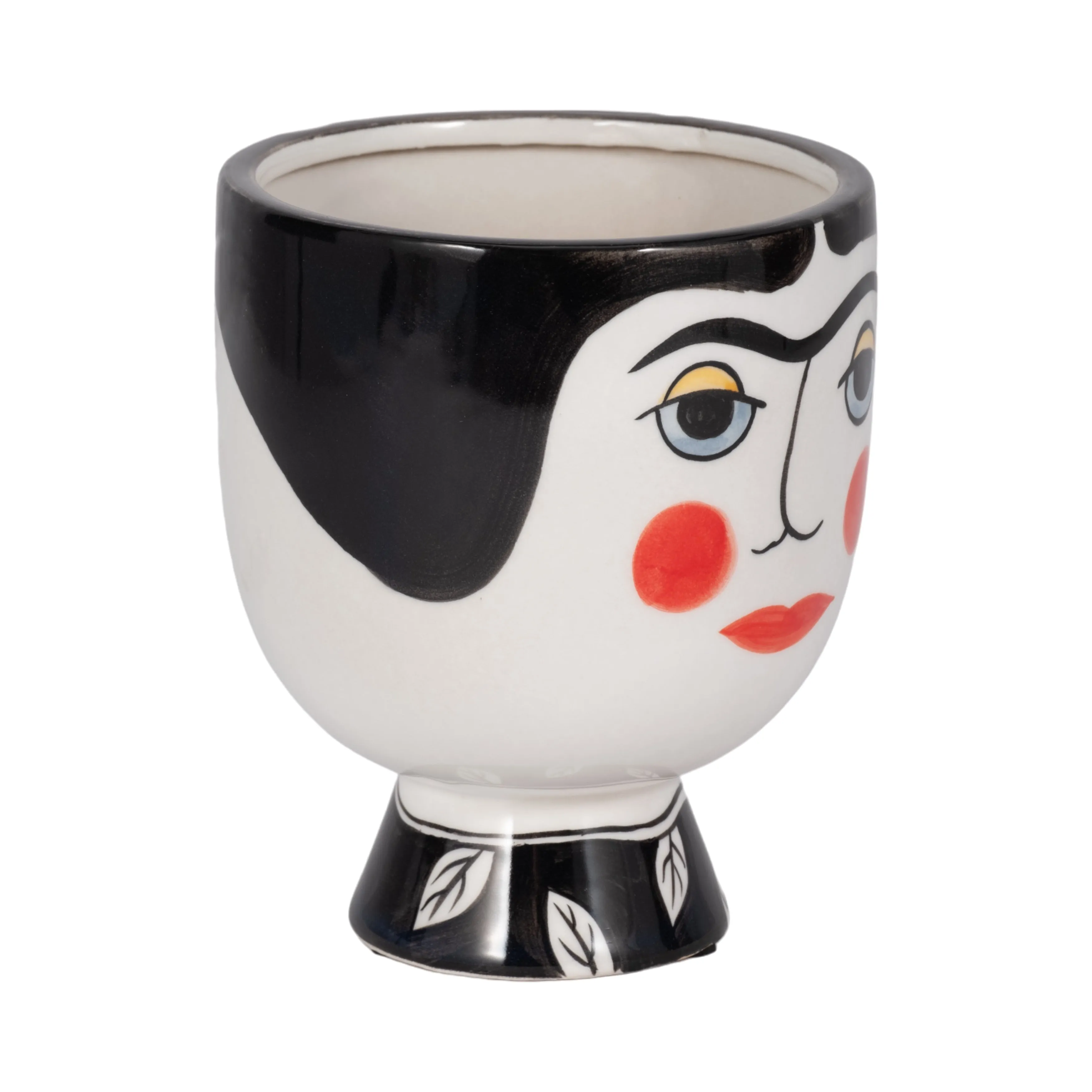 CER, 7"H FRIDA FACE FLOWER VASE, BLK/WHT