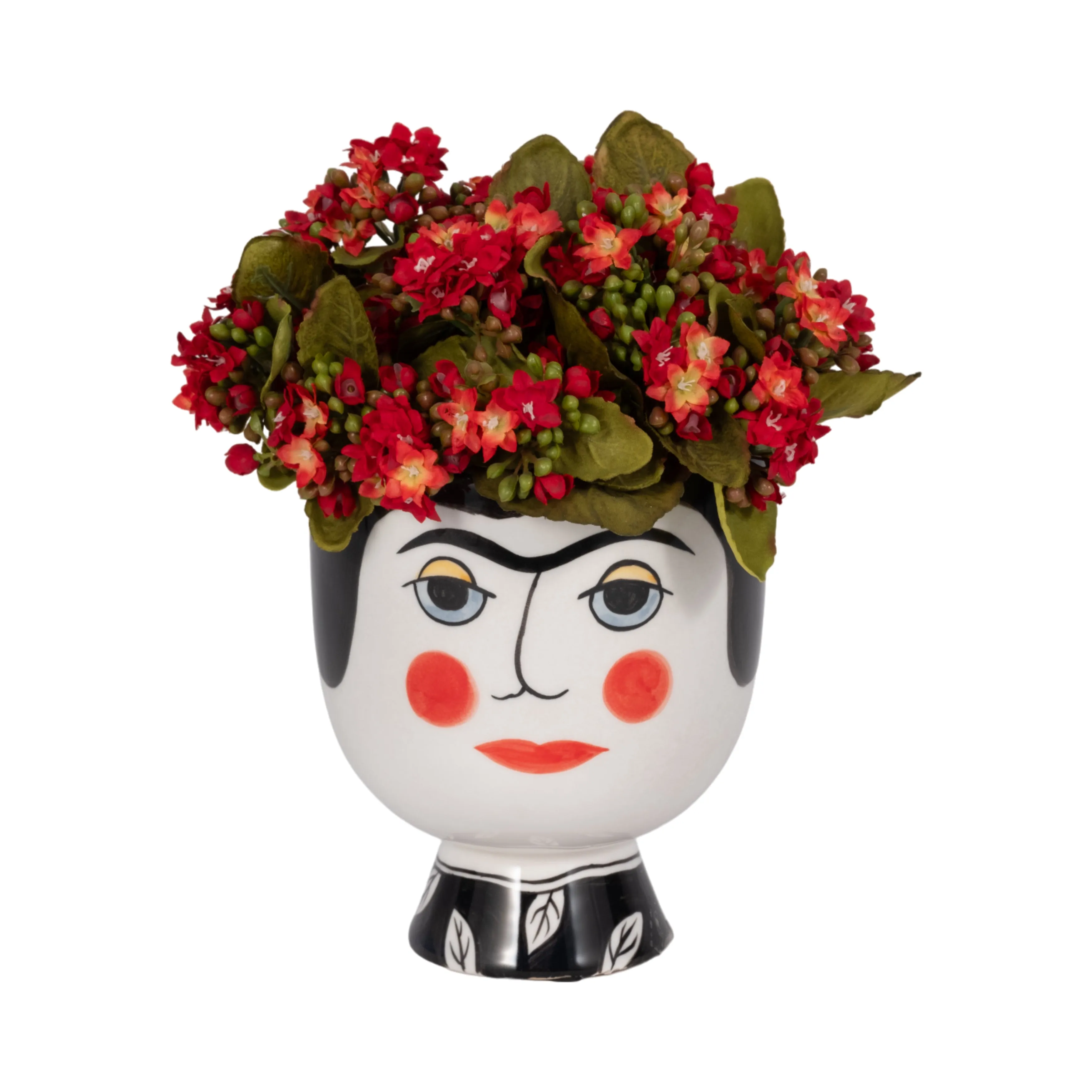 CER, 7"H FRIDA FACE FLOWER VASE, BLK/WHT
