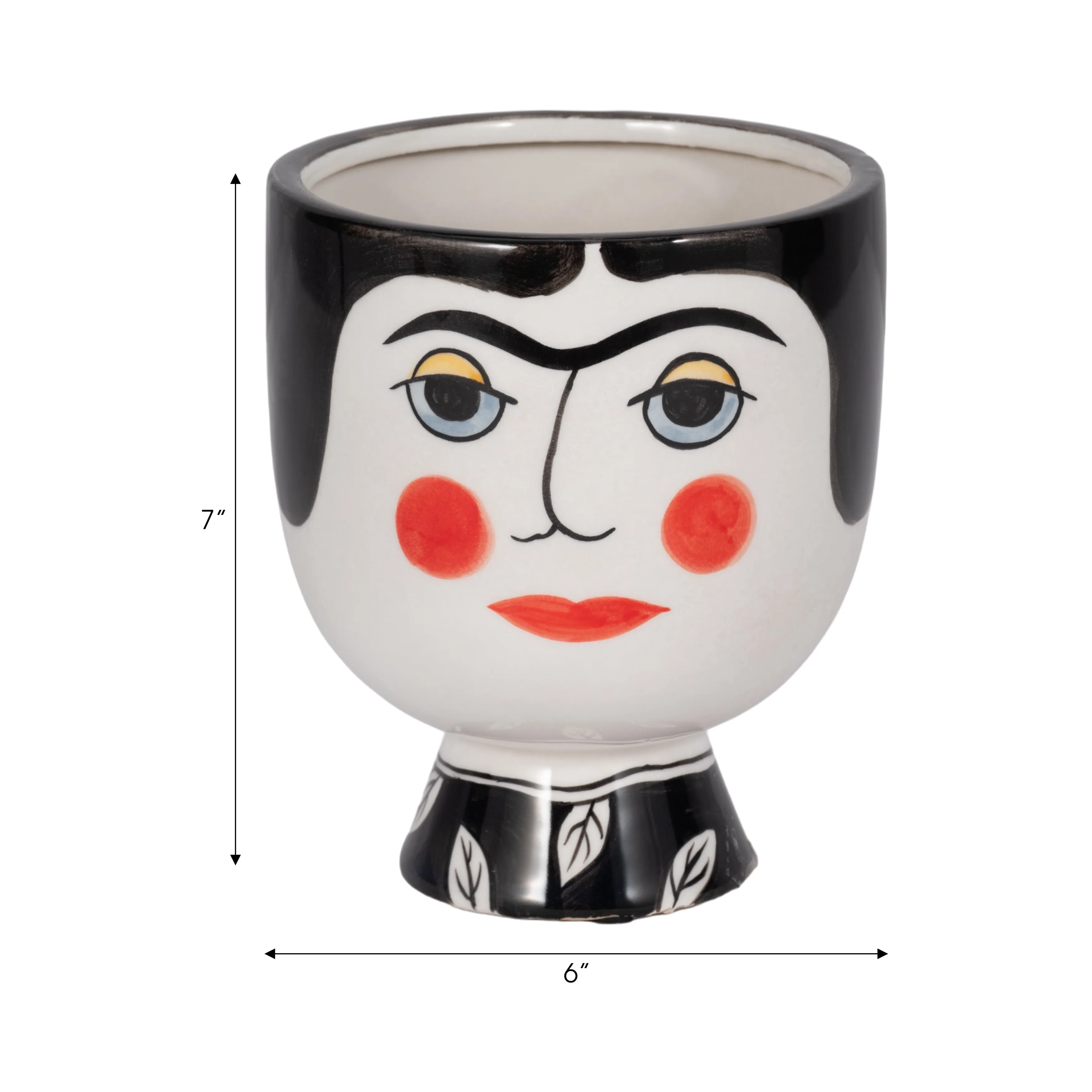 CER, 7"H FRIDA FACE FLOWER VASE, BLK/WHT