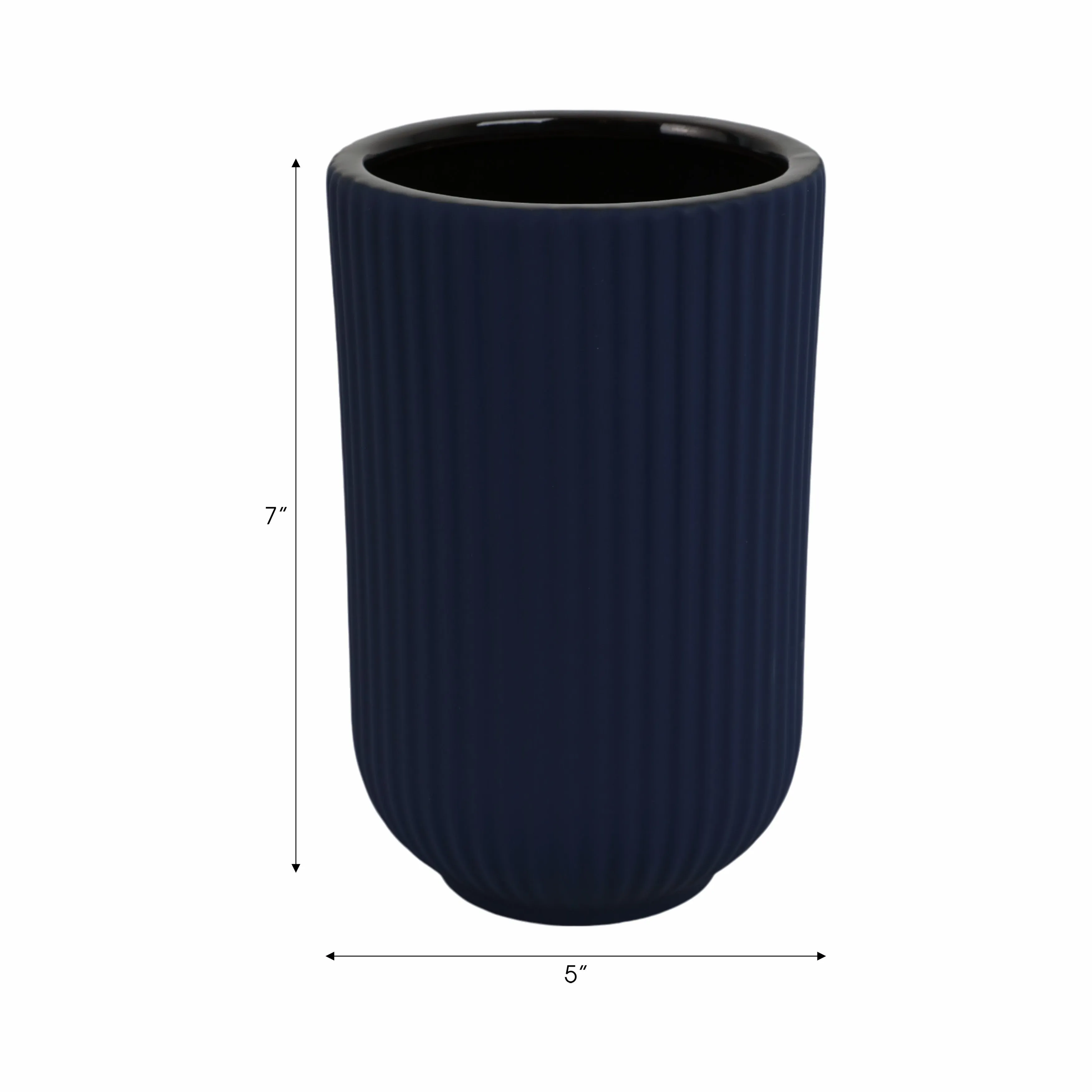 CER, 7"H RIDGED VASE, NAVY