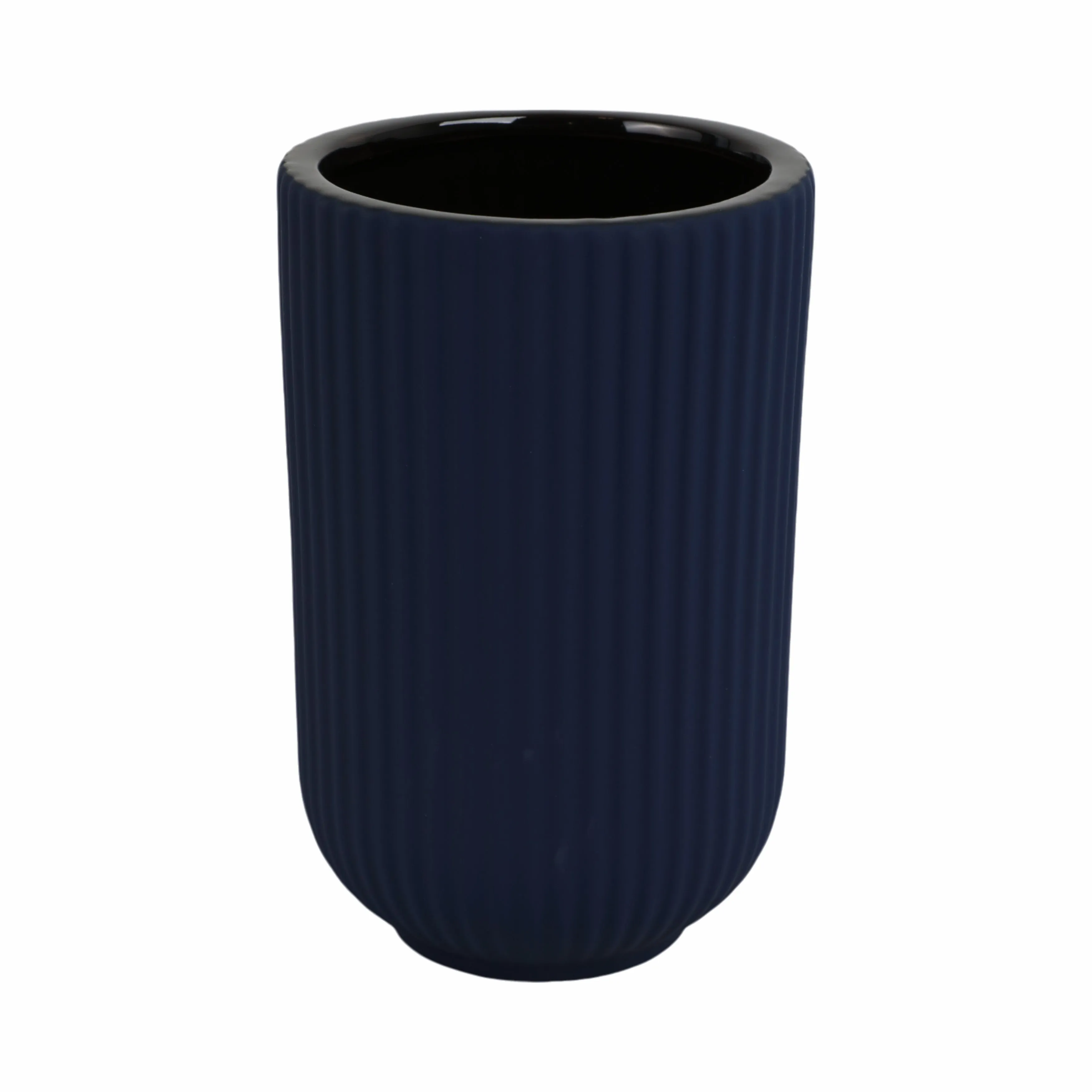 CER, 7"H RIDGED VASE, NAVY