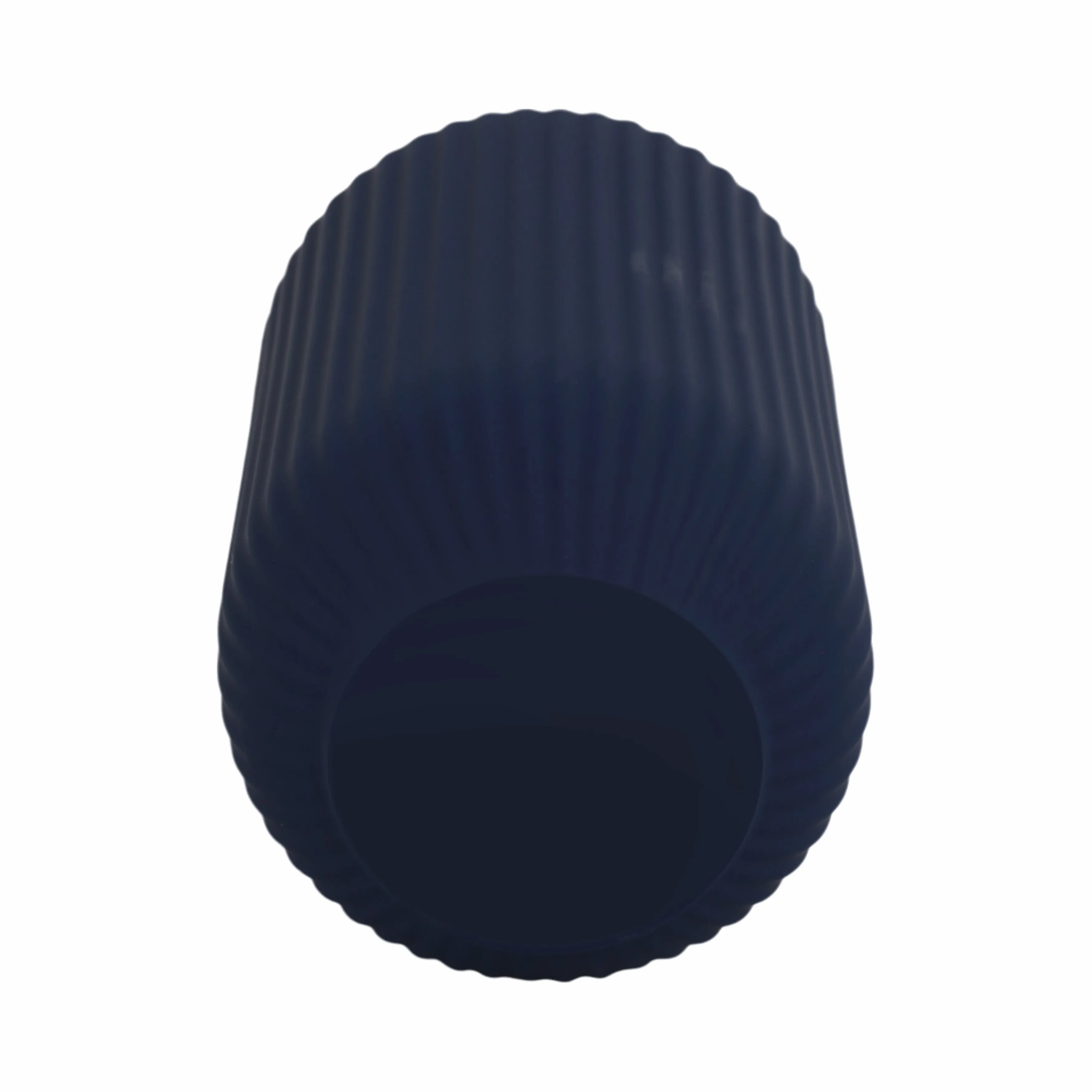 CER, 7"H RIDGED VASE, NAVY