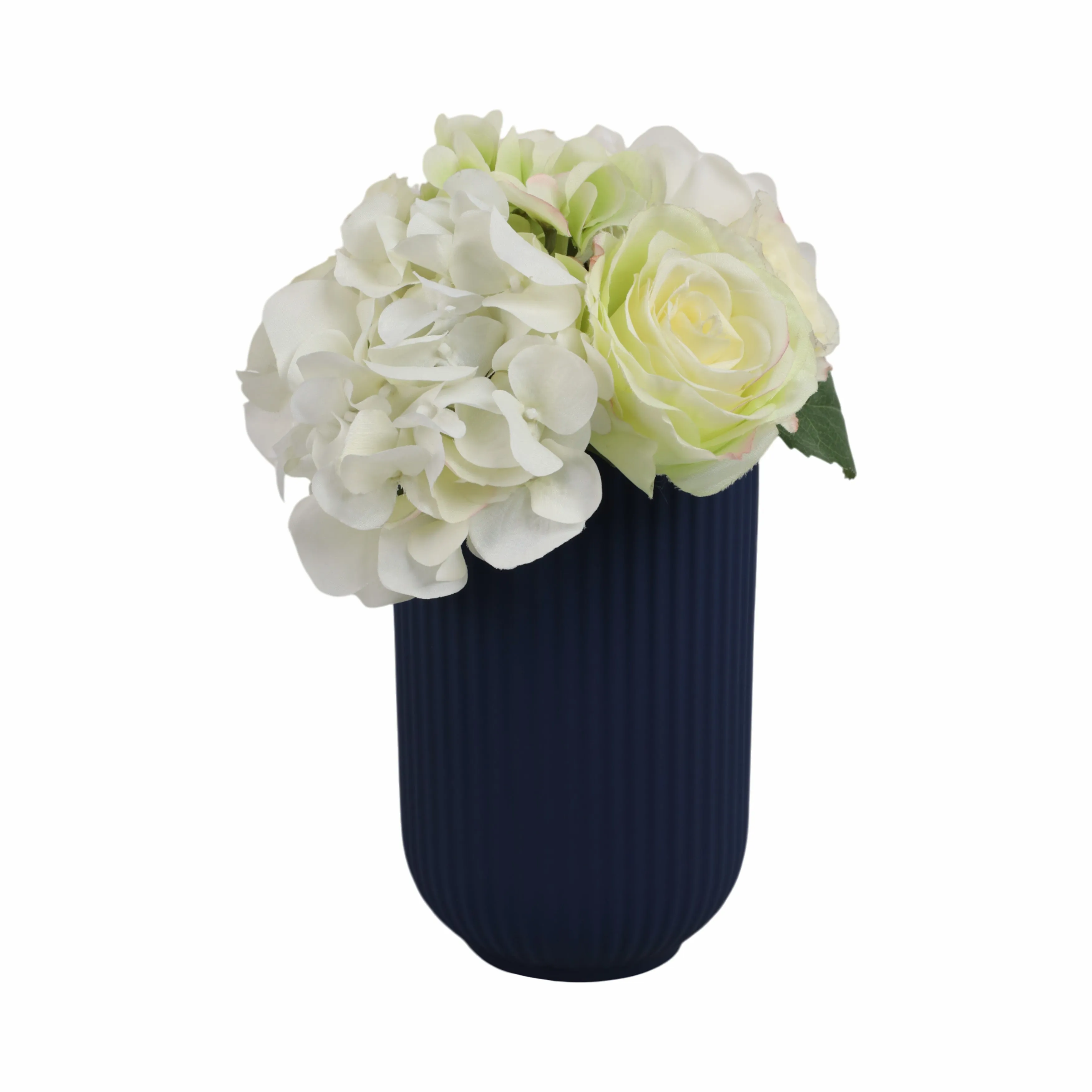CER, 7"H RIDGED VASE, NAVY