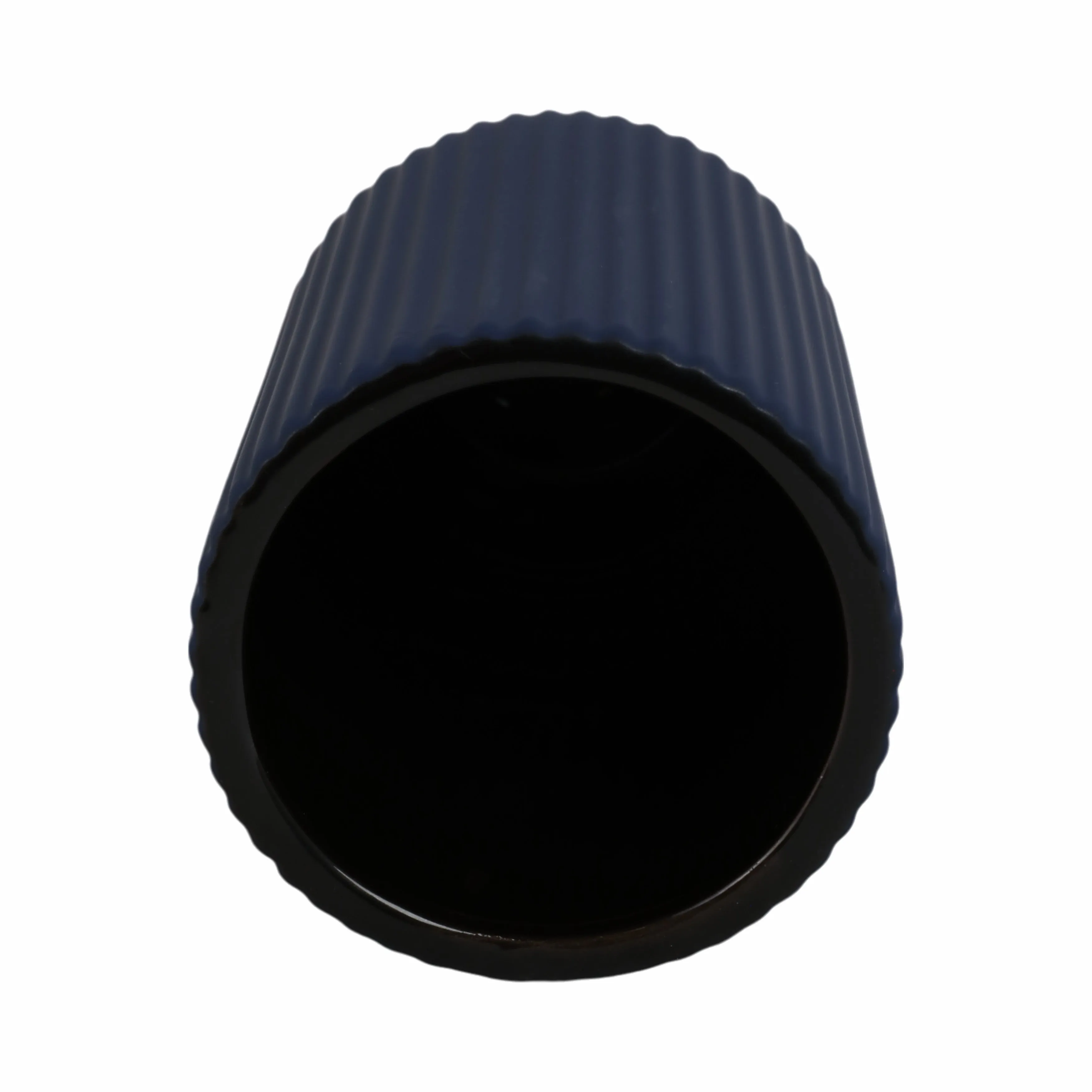 CER, 7"H RIDGED VASE, NAVY