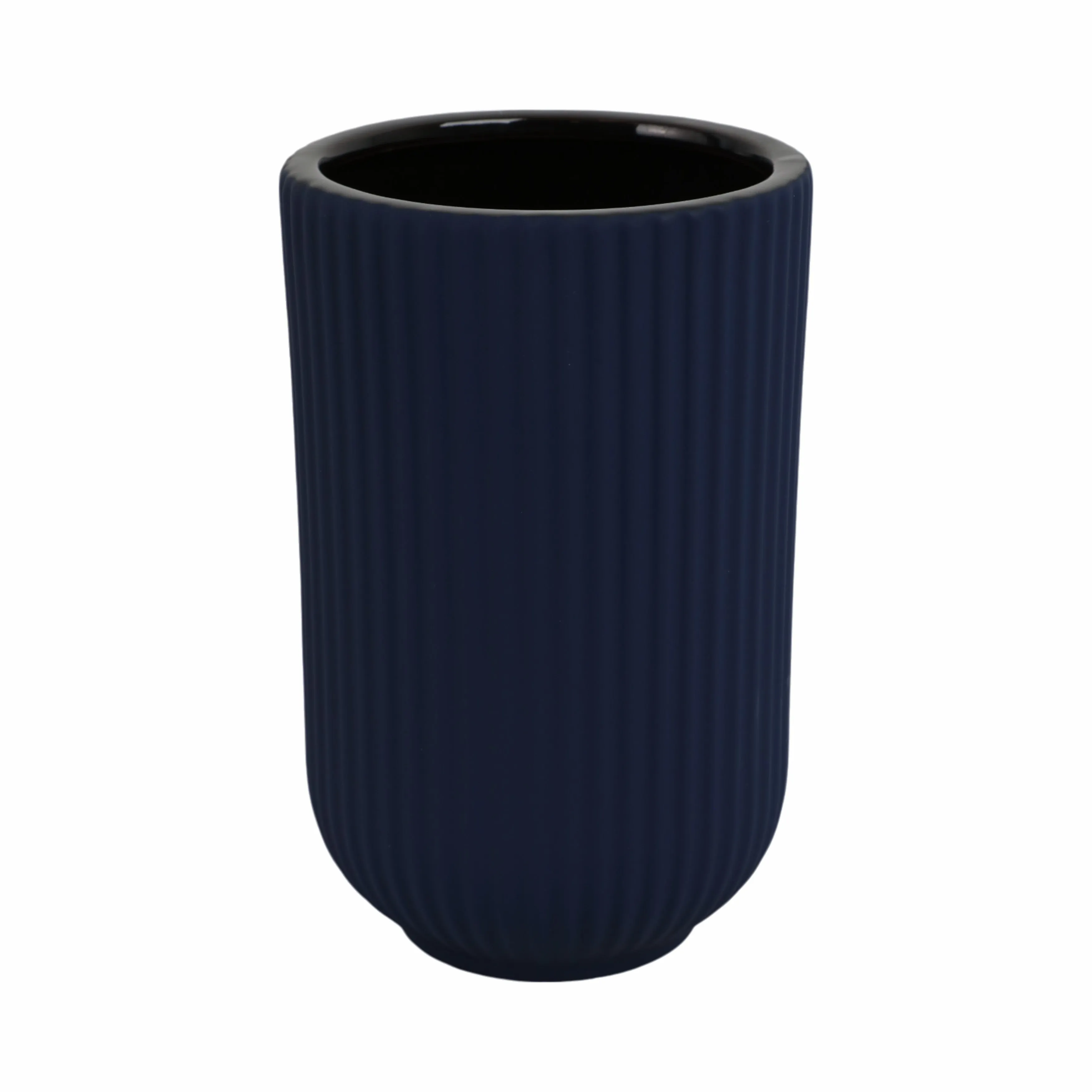 CER, 7"H RIDGED VASE, NAVY
