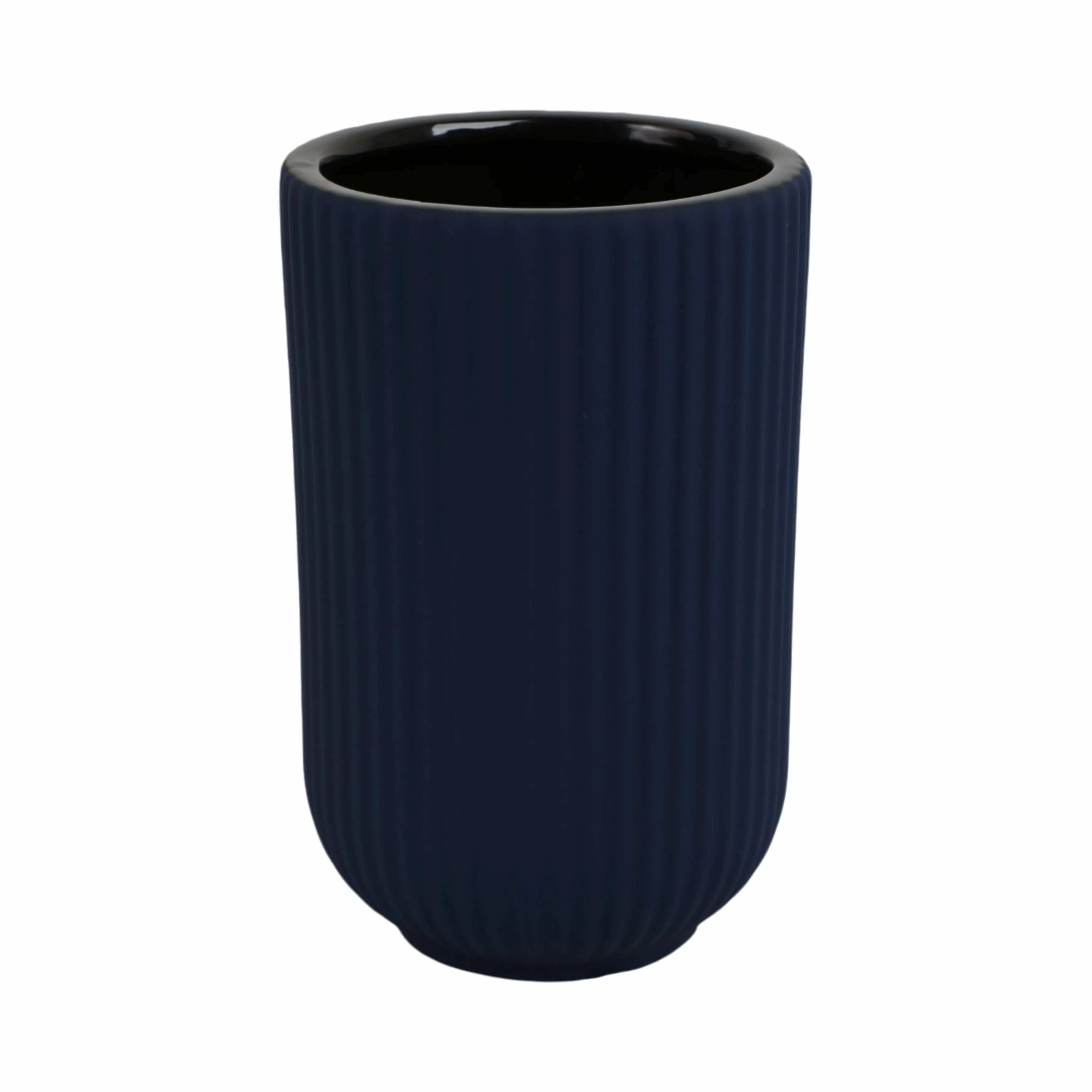 CER, 7"H RIDGED VASE, NAVY